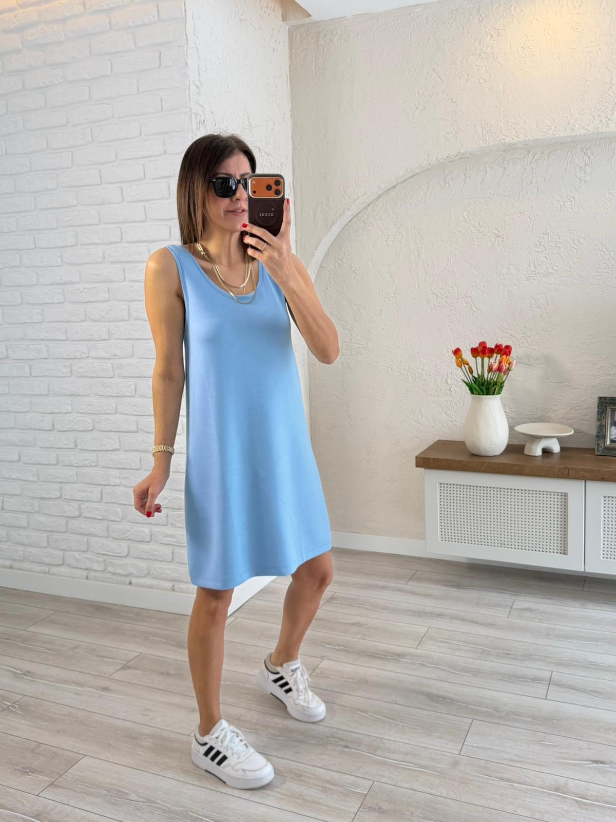  U Yaka Kalın Askılı Modal Elbise Bebe Mavi 