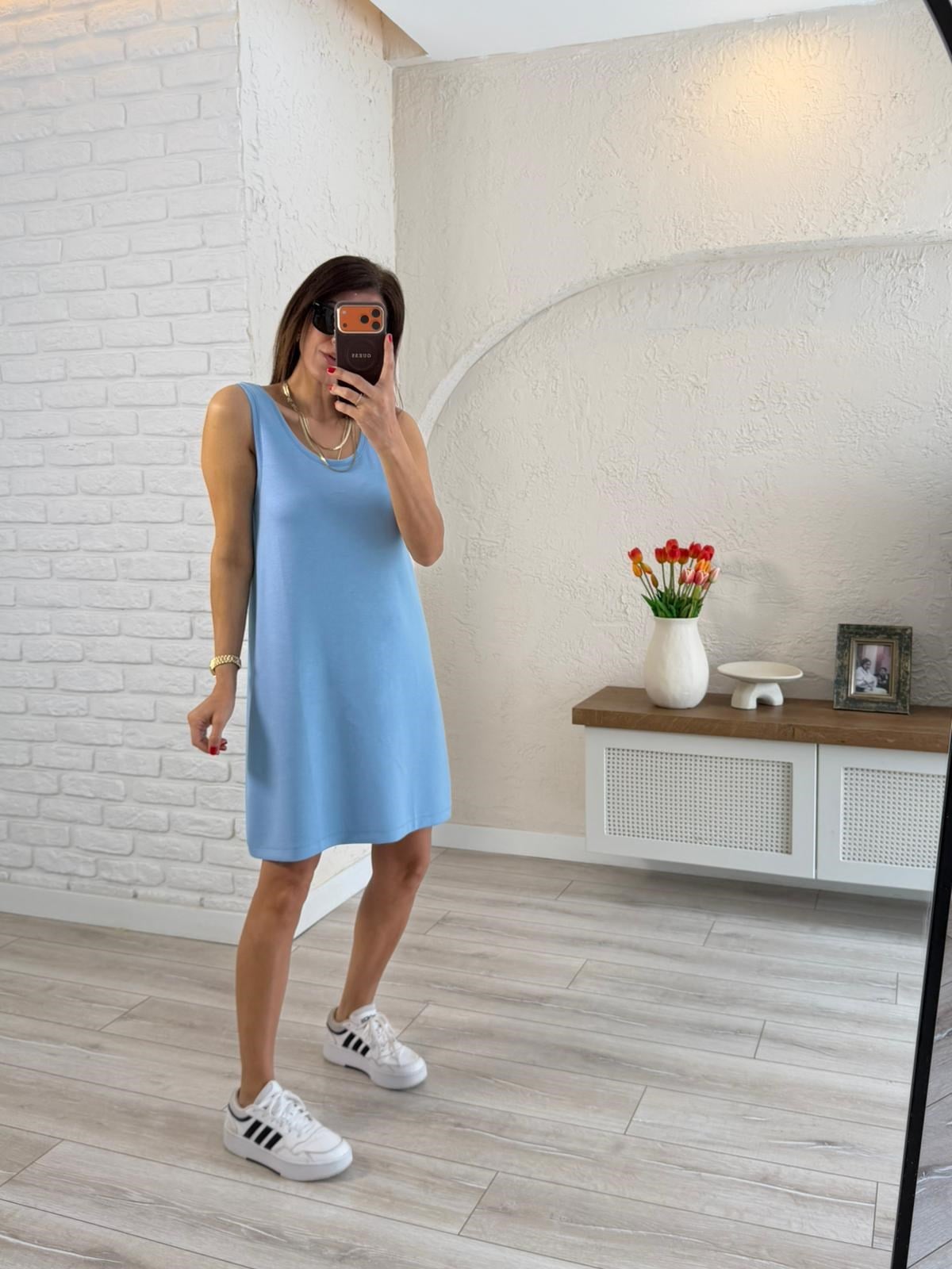  U Yaka Kalın Askılı Modal Elbise Bebe Mavi 