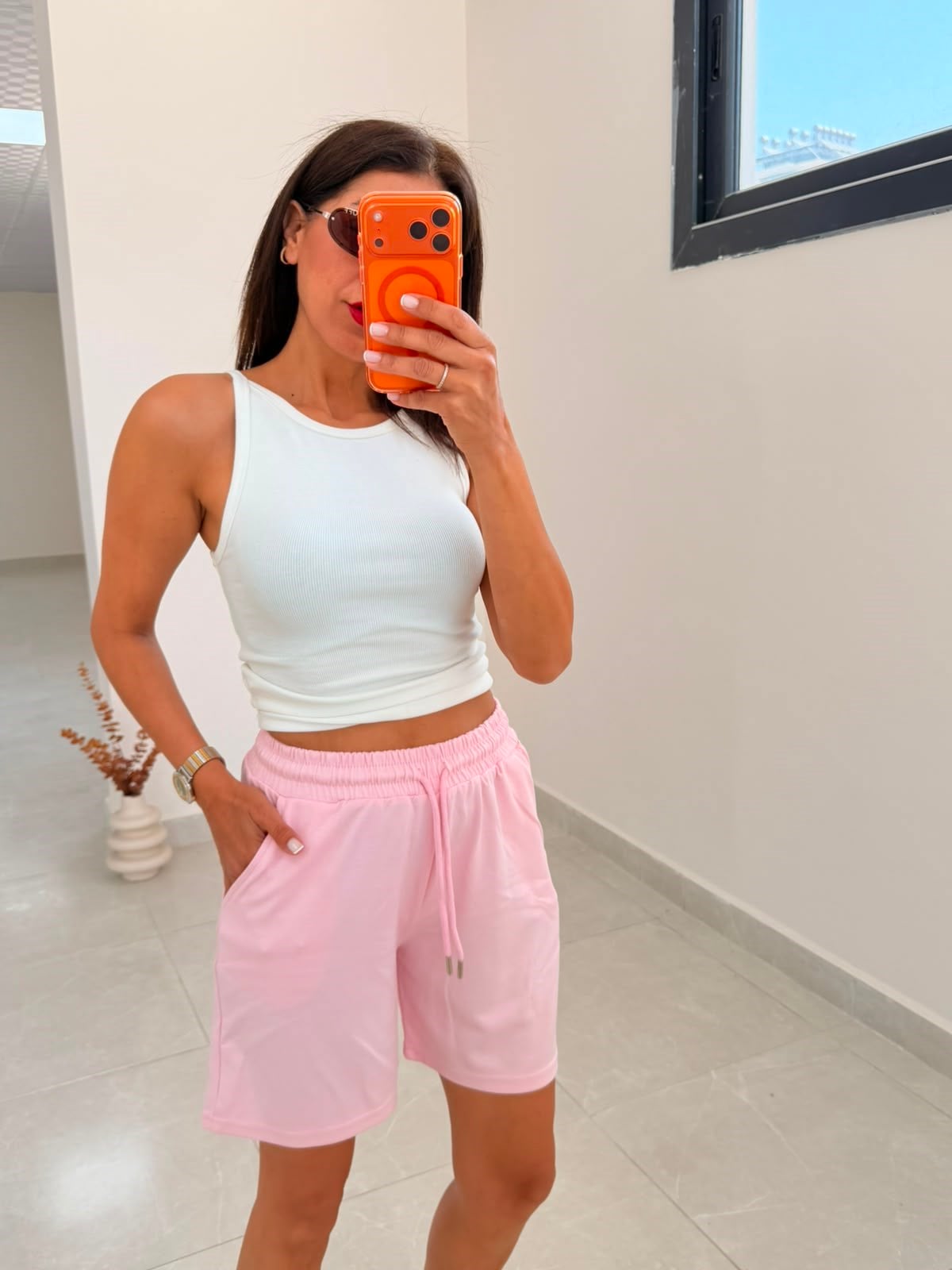 Bel Lastikli Modal Kumaş Basic Şort Pembe