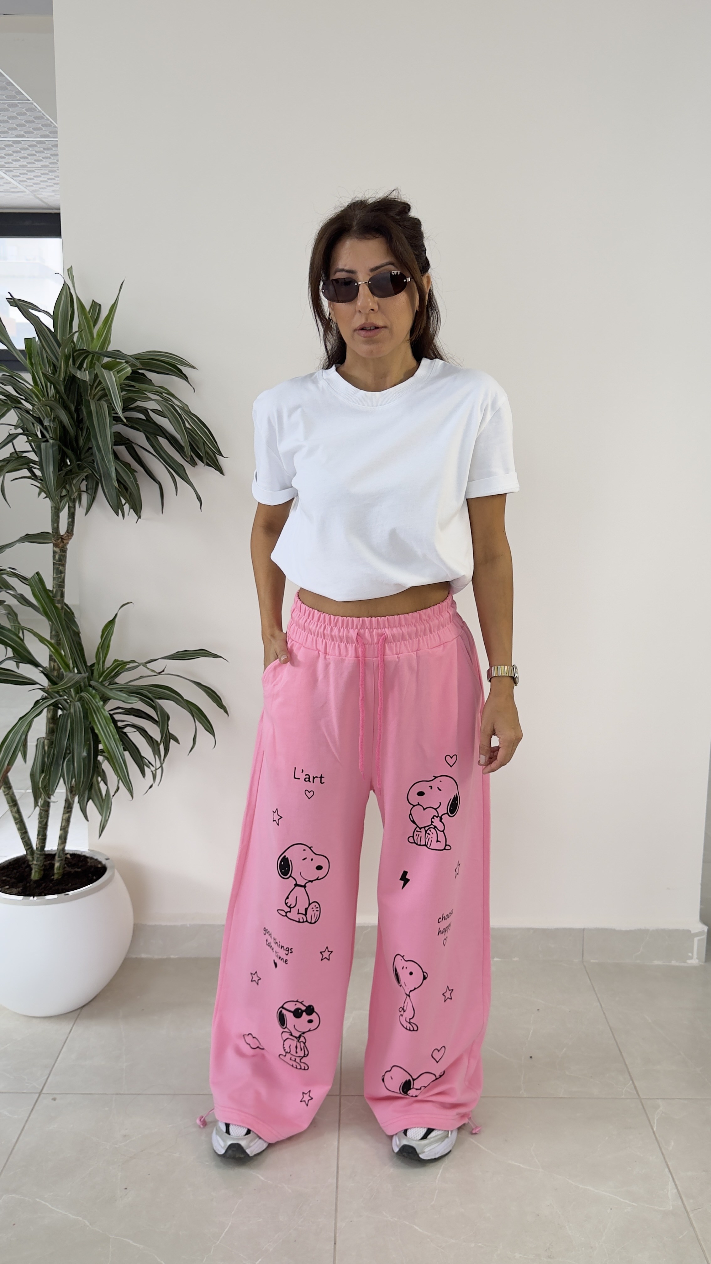 Bel Lastikli Paça Ayarlanabilir Snoopy Eşofman Altı Pembe