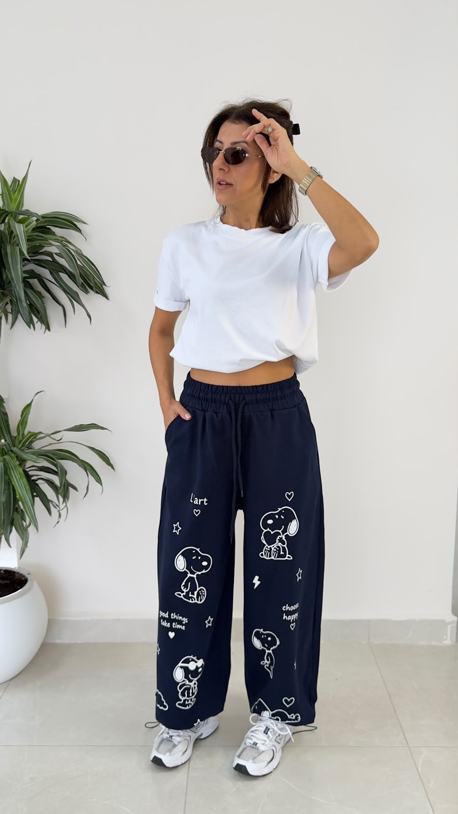 Bel Lastikli Paça Ayarlanabilir Snoopy Eşofman Altı Lacivert