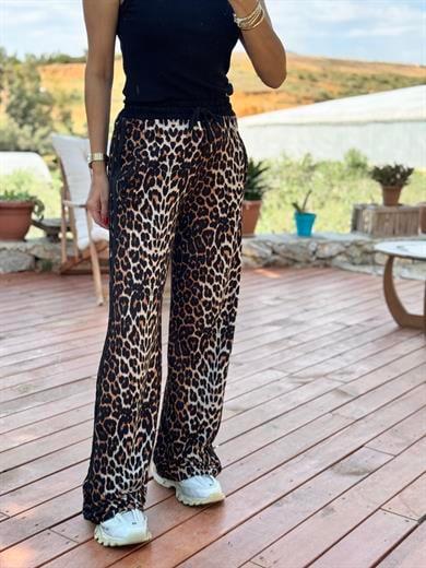 Beli Lastikli Leopar Desenli Rahat Eşofman Altı