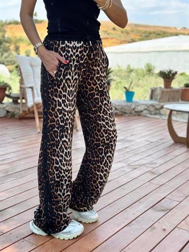 Beli Lastikli Leopar Desenli Rahat Eşofman Altı
