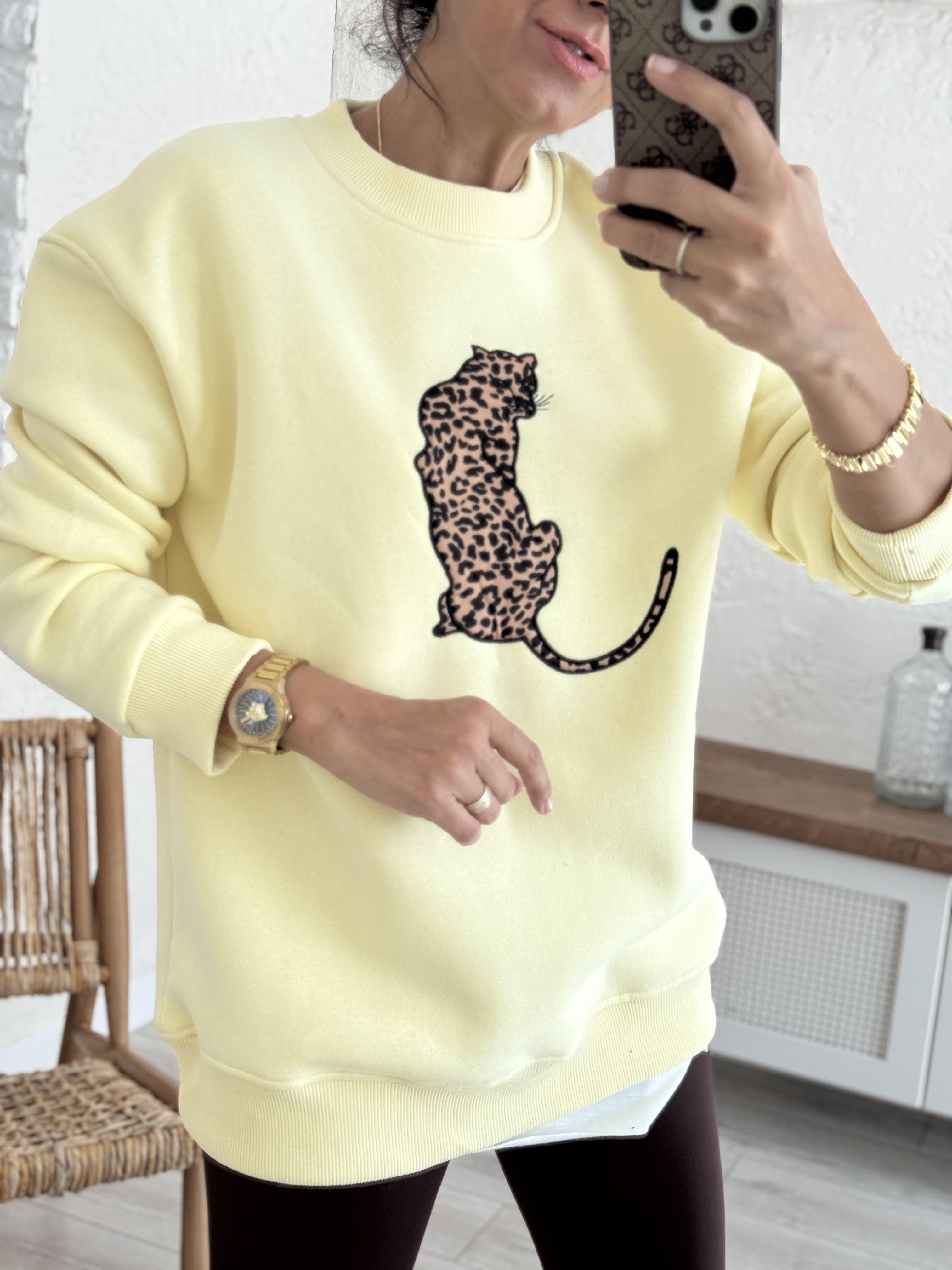 Bisiklet Yaka Leoapar  Figürlü Sweat Sarı