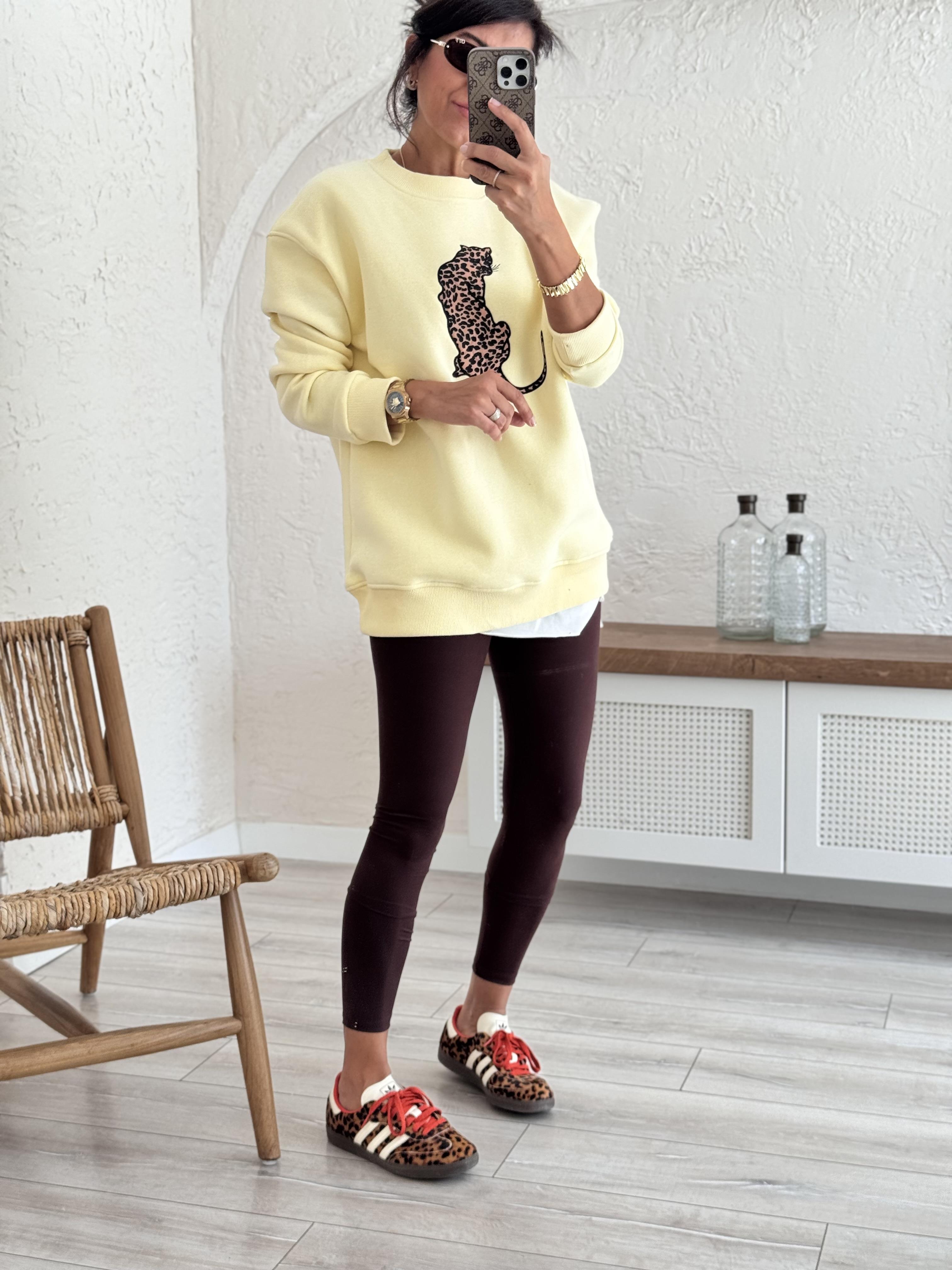 Bisiklet Yaka Leoapar  Figürlü Sweat Sarı