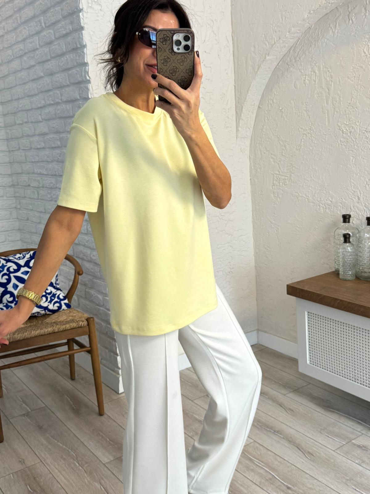 Bisiklet Yaka Modal Kumaş Tişört Sarı