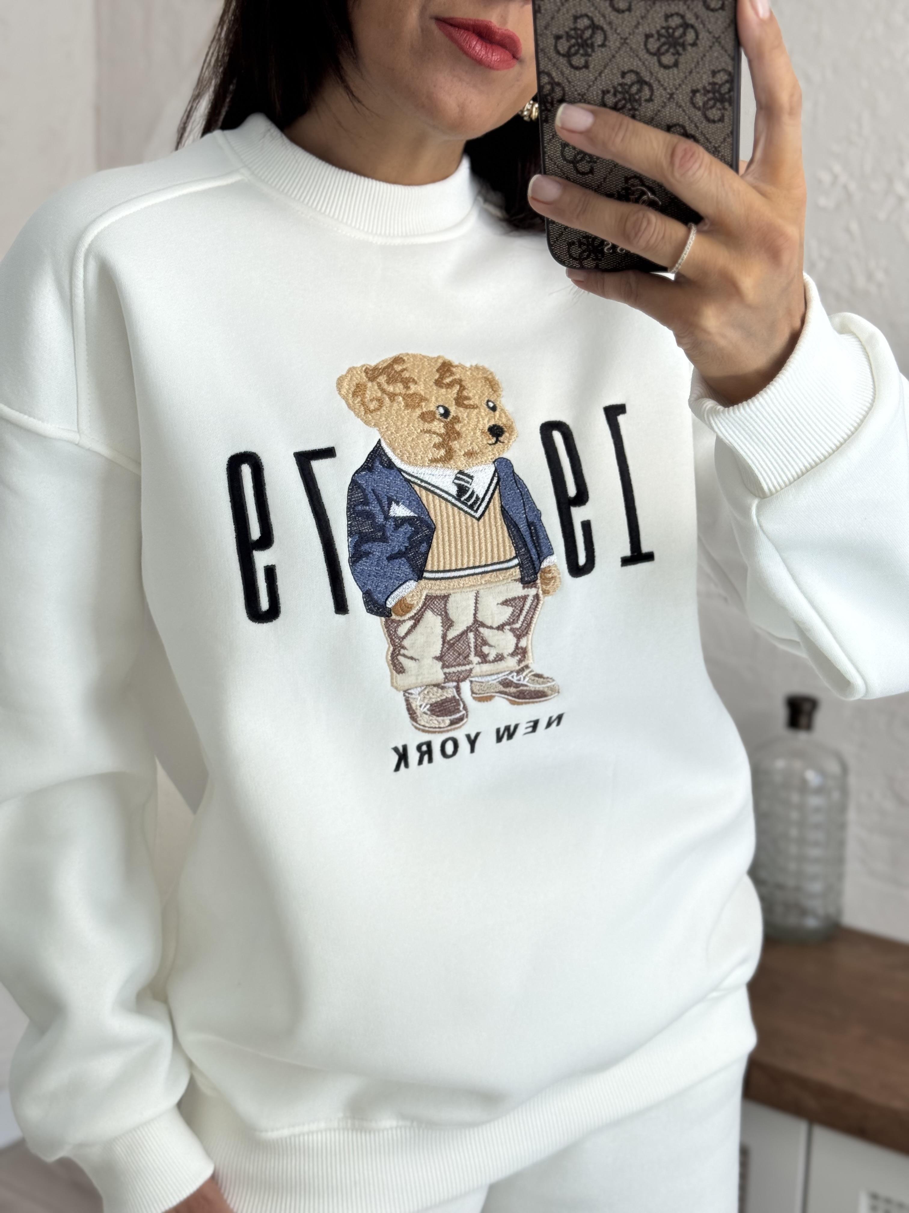 Bisiklet Yaka Newyork Baskı Beyaz Sweat 