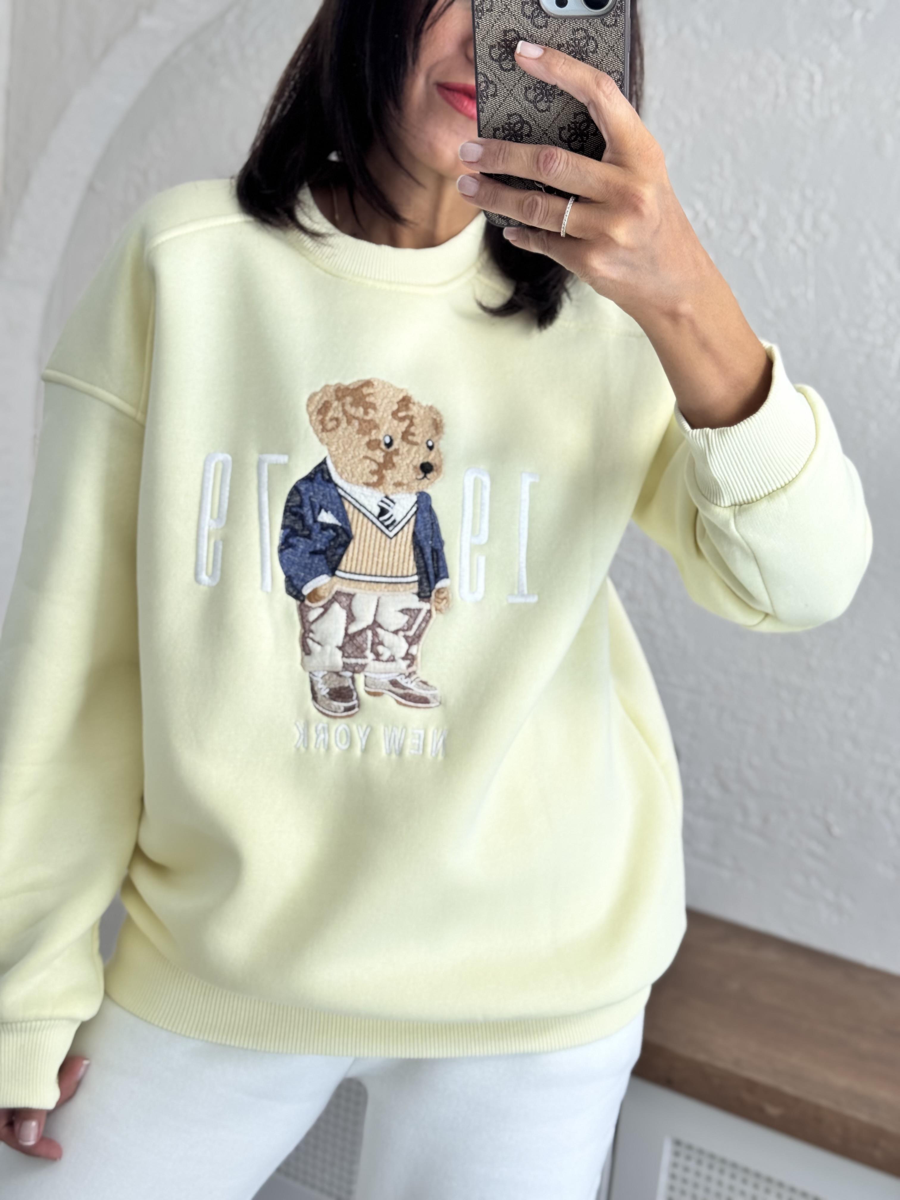 Bisiklet Yaka Newyork Baskı Sarı Sweat 