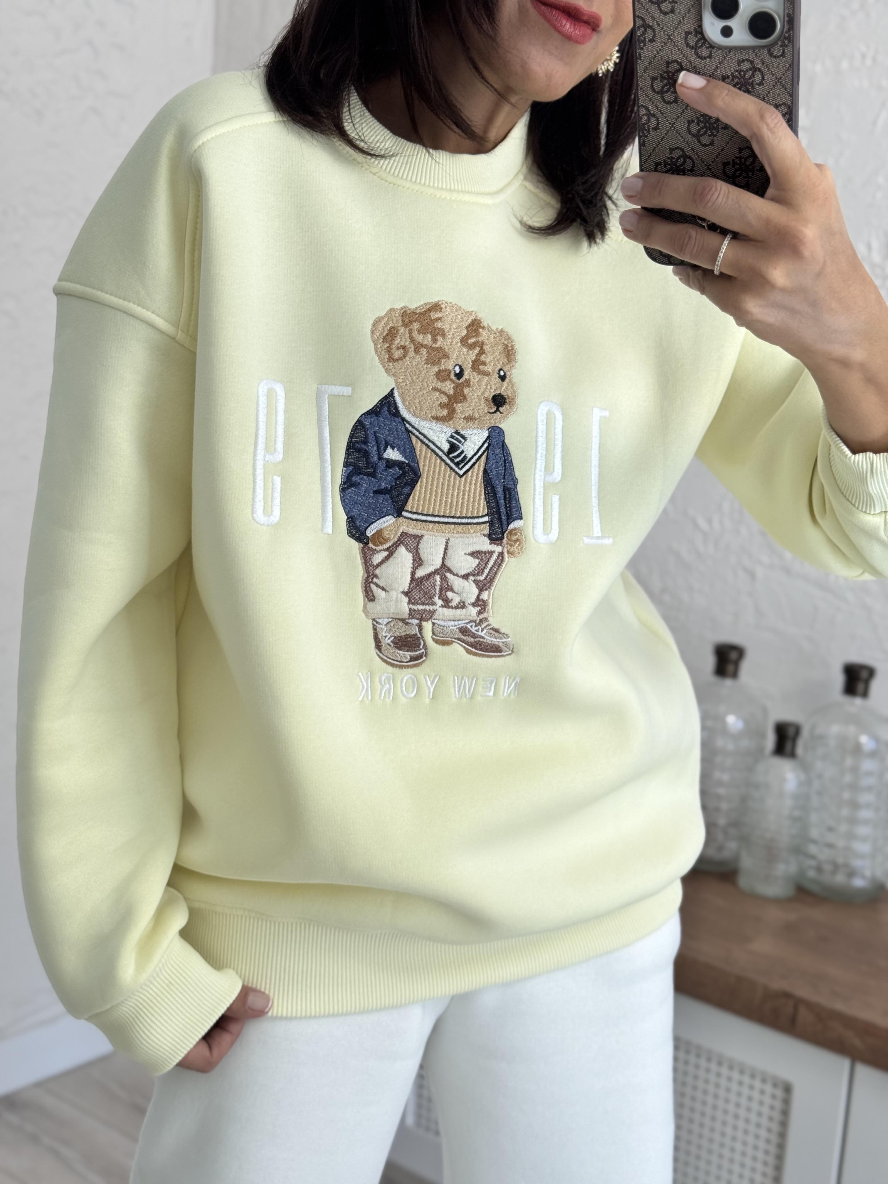 Bisiklet Yaka Newyork Baskı Sarı Sweat 