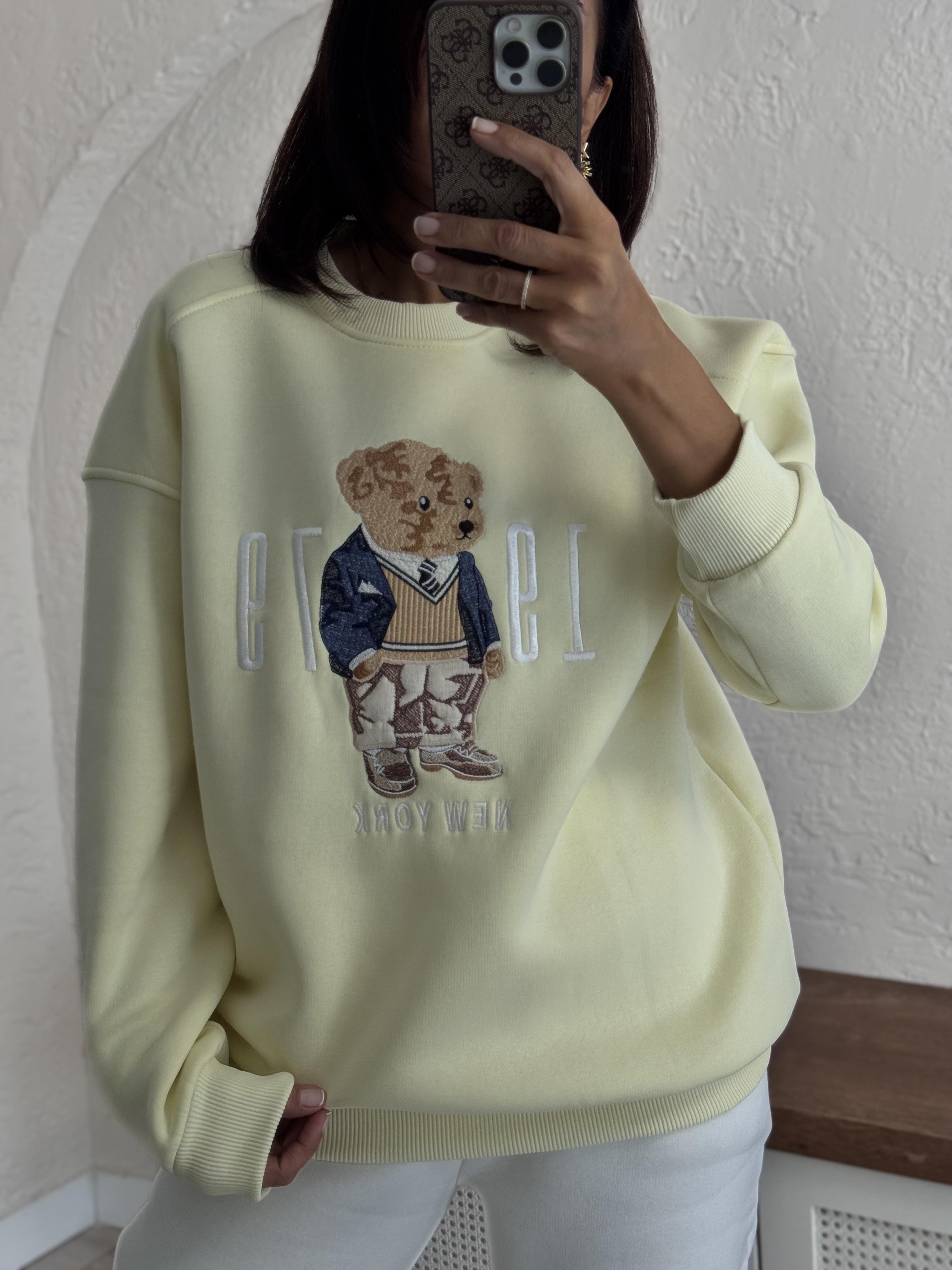 Bisiklet Yaka Newyork Baskı Sarı Sweat 