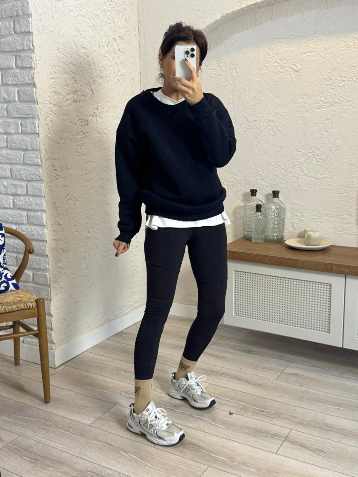 Bisiklet Yaka Üç İplik Şardonlu Sweat Lacivert