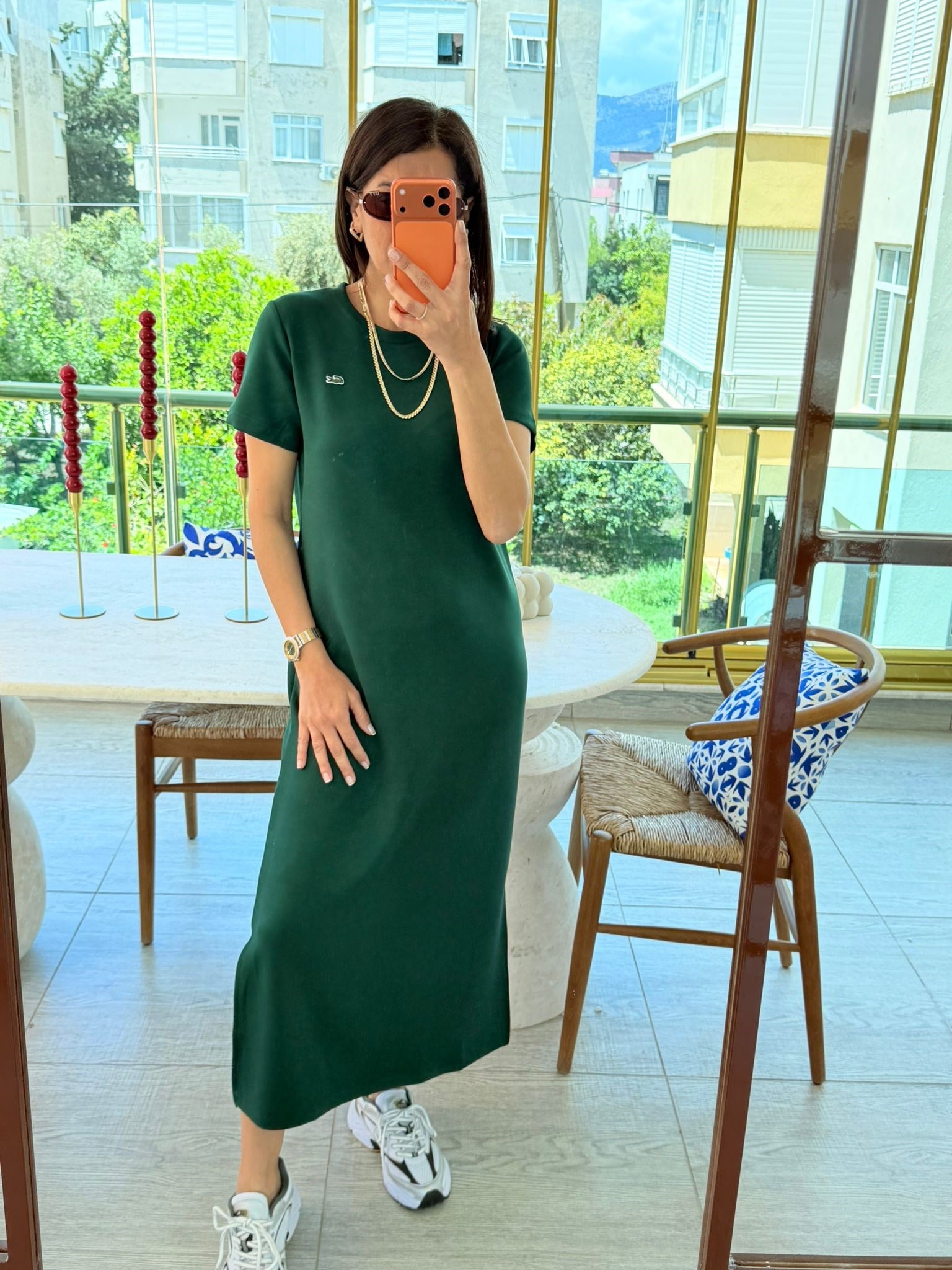 Bisiklet Yaka Yan Yırtmaçlı Modal Elbise Koyu Yeşil