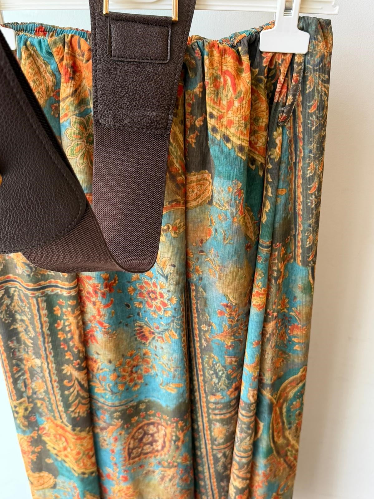 Boydan Astarlı Beli Lastikli Kemerli Etek