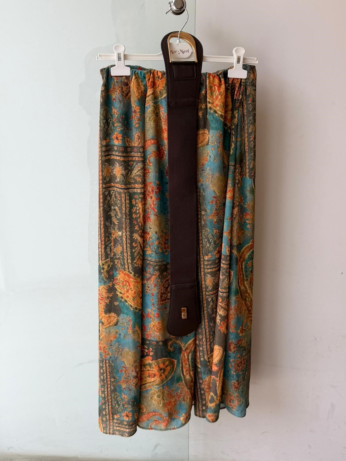 Boydan Astarlı Beli Lastikli Kemerli Etek