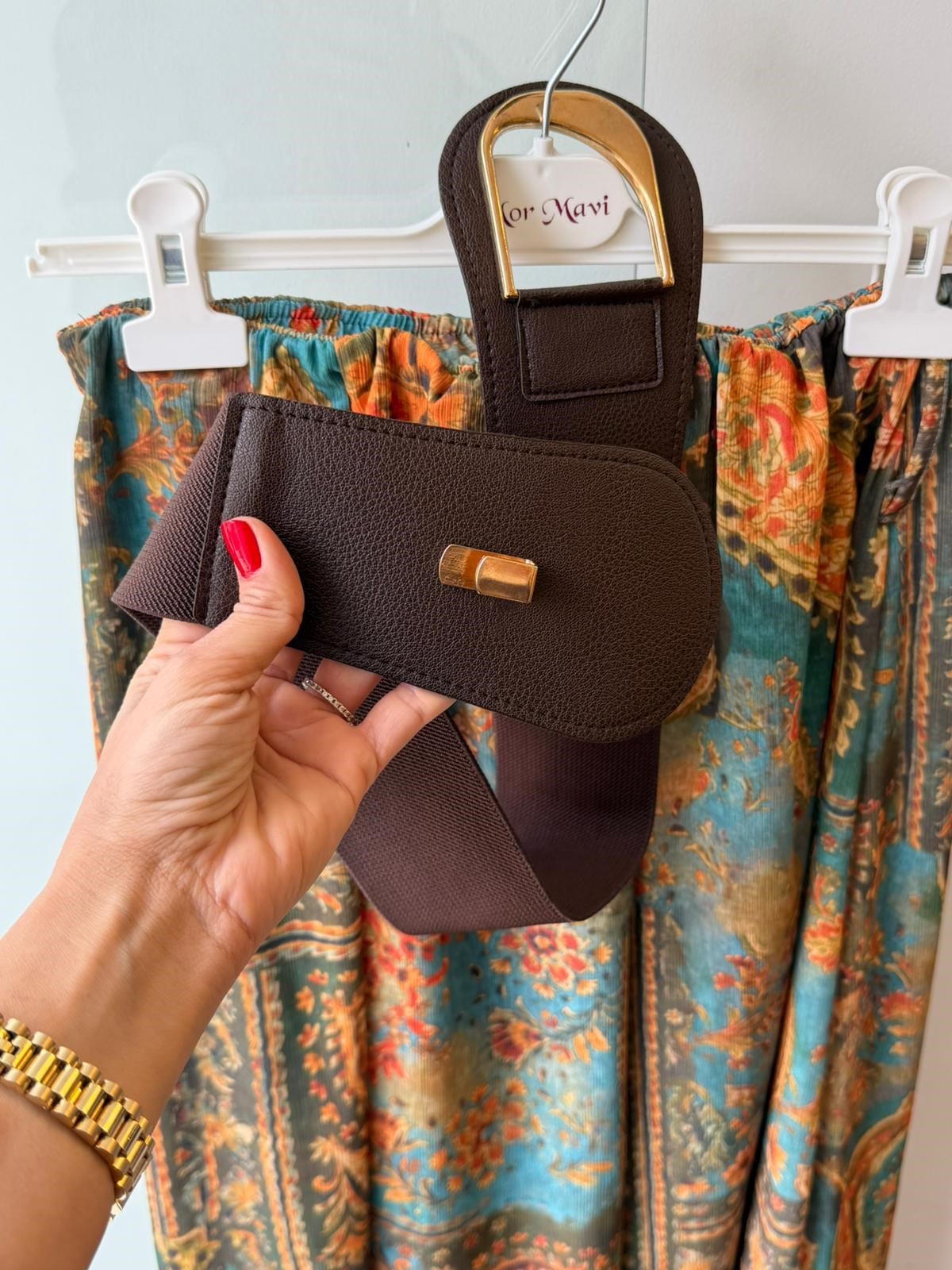 Boydan Astarlı Beli Lastikli Kemerli Etek