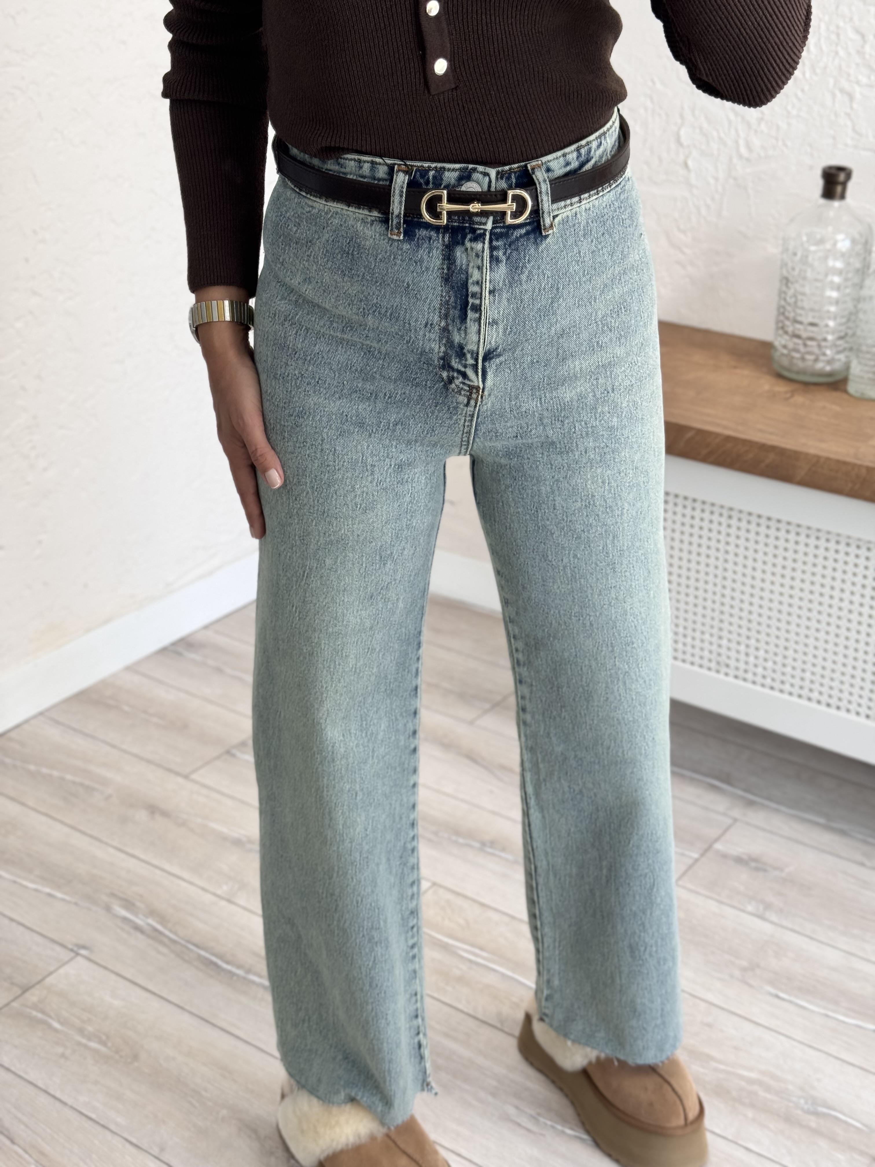 Cepsiz Bol Paça Yüksek Bel Tint  Yeşil Jean  