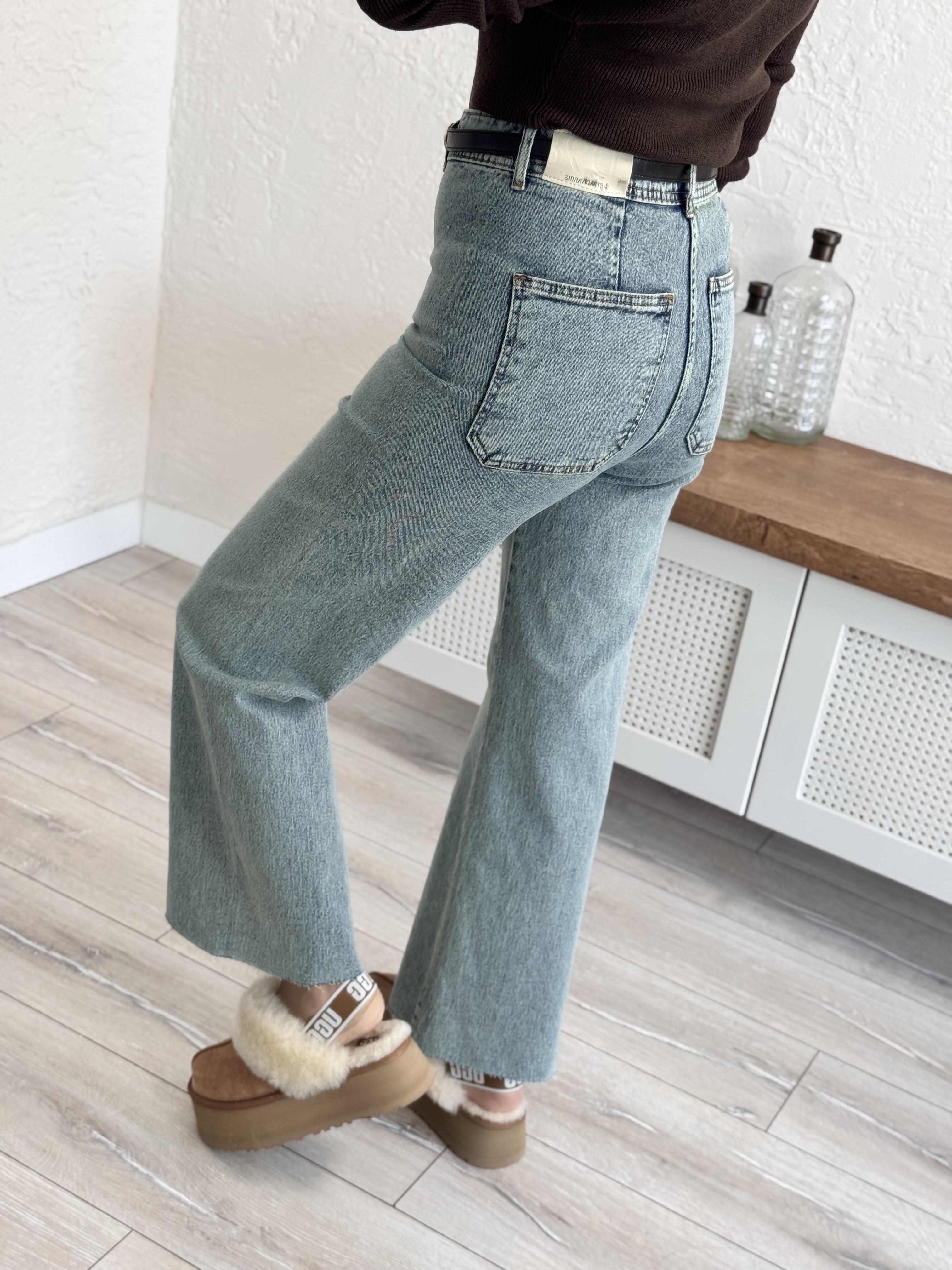 Cepsiz Bol Paça Yüksek Bel Tint  Yeşil Jean  