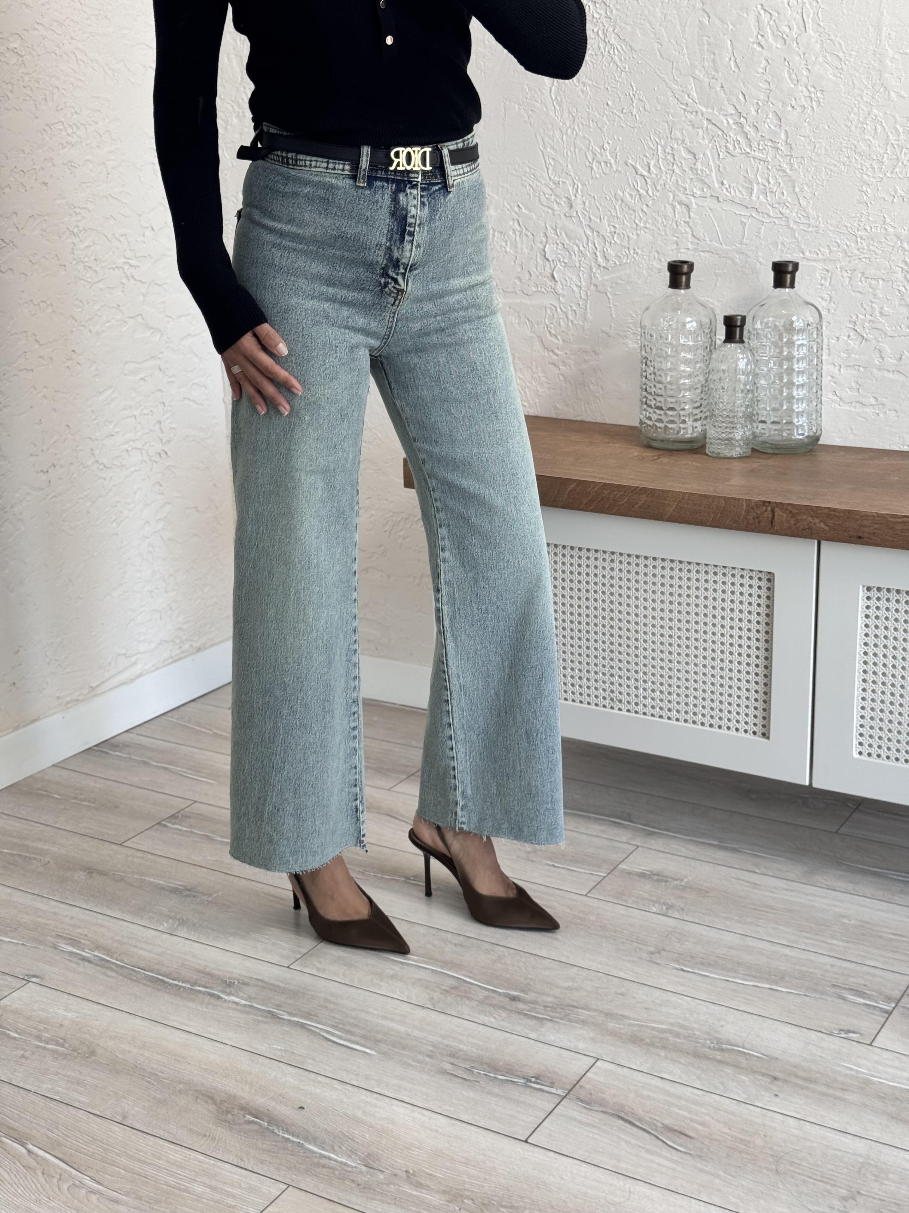 Cepsiz Bol Paça Yüksek Bel Tint  Yeşil Jean  