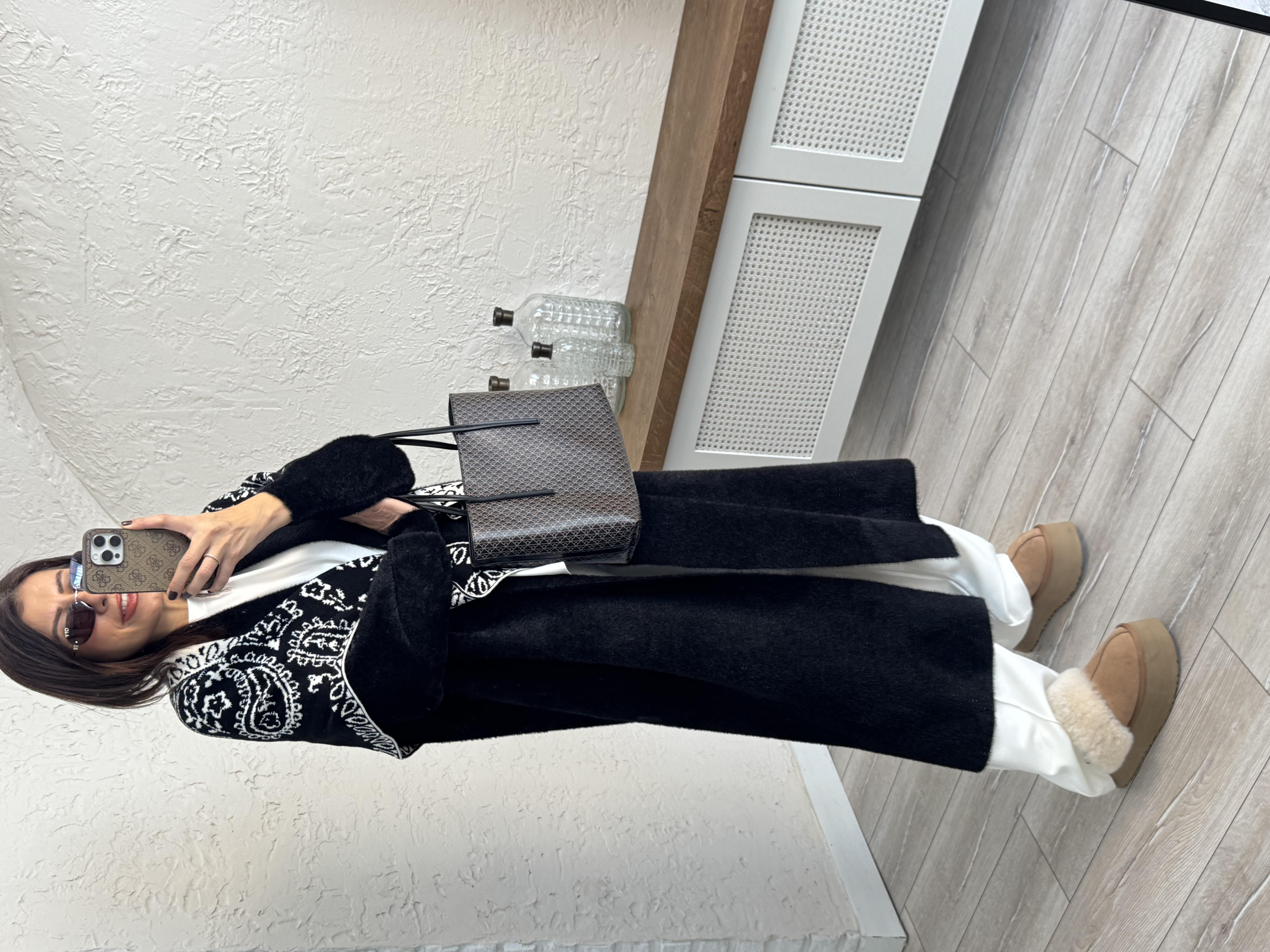 Çift Yönlü Üçgen Kaşmir Şal Siyah