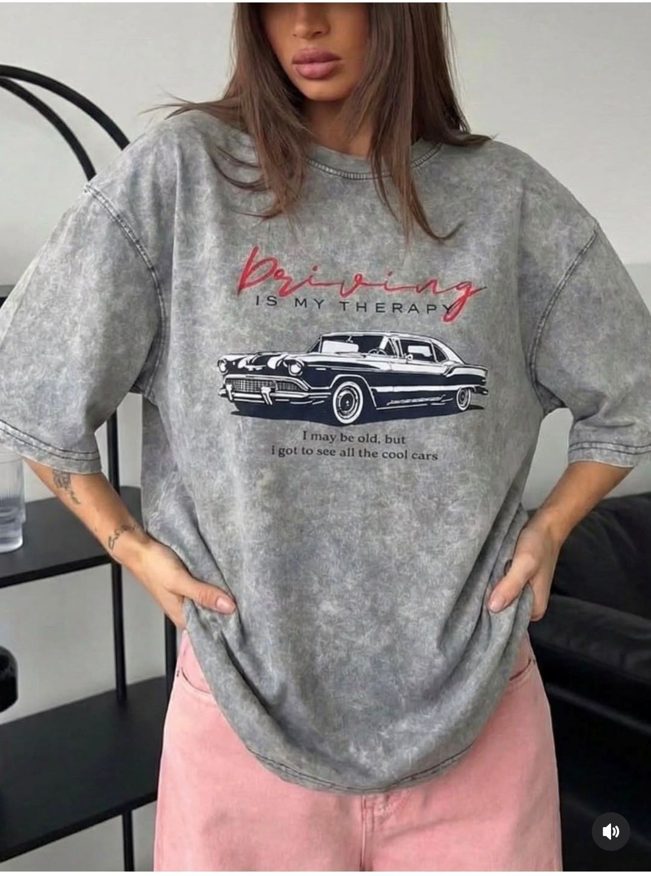 Cool Araba Baskılı Oversize Tişort