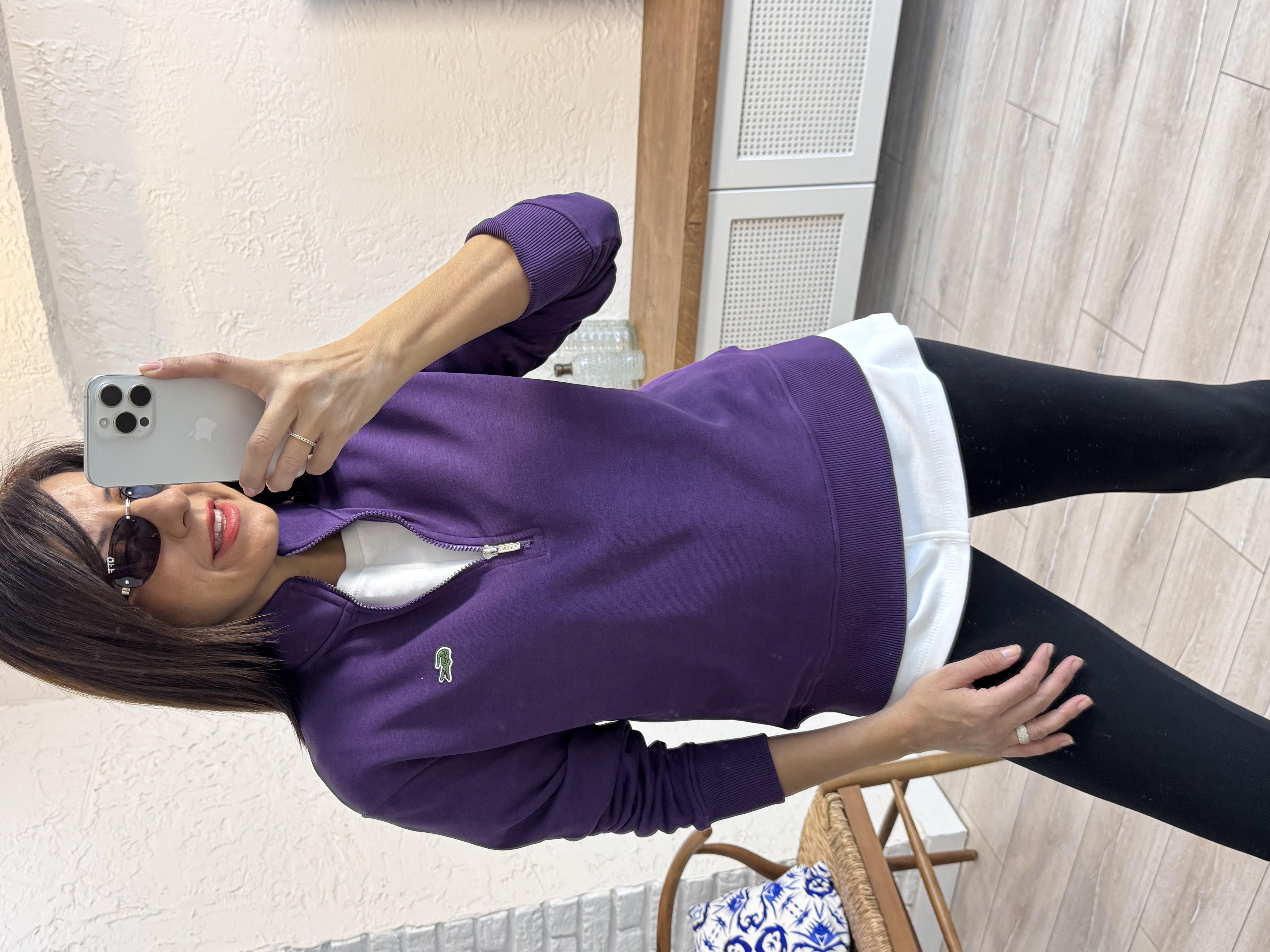 Dik yakalı Yarım Fermuarlı Sweat Mor