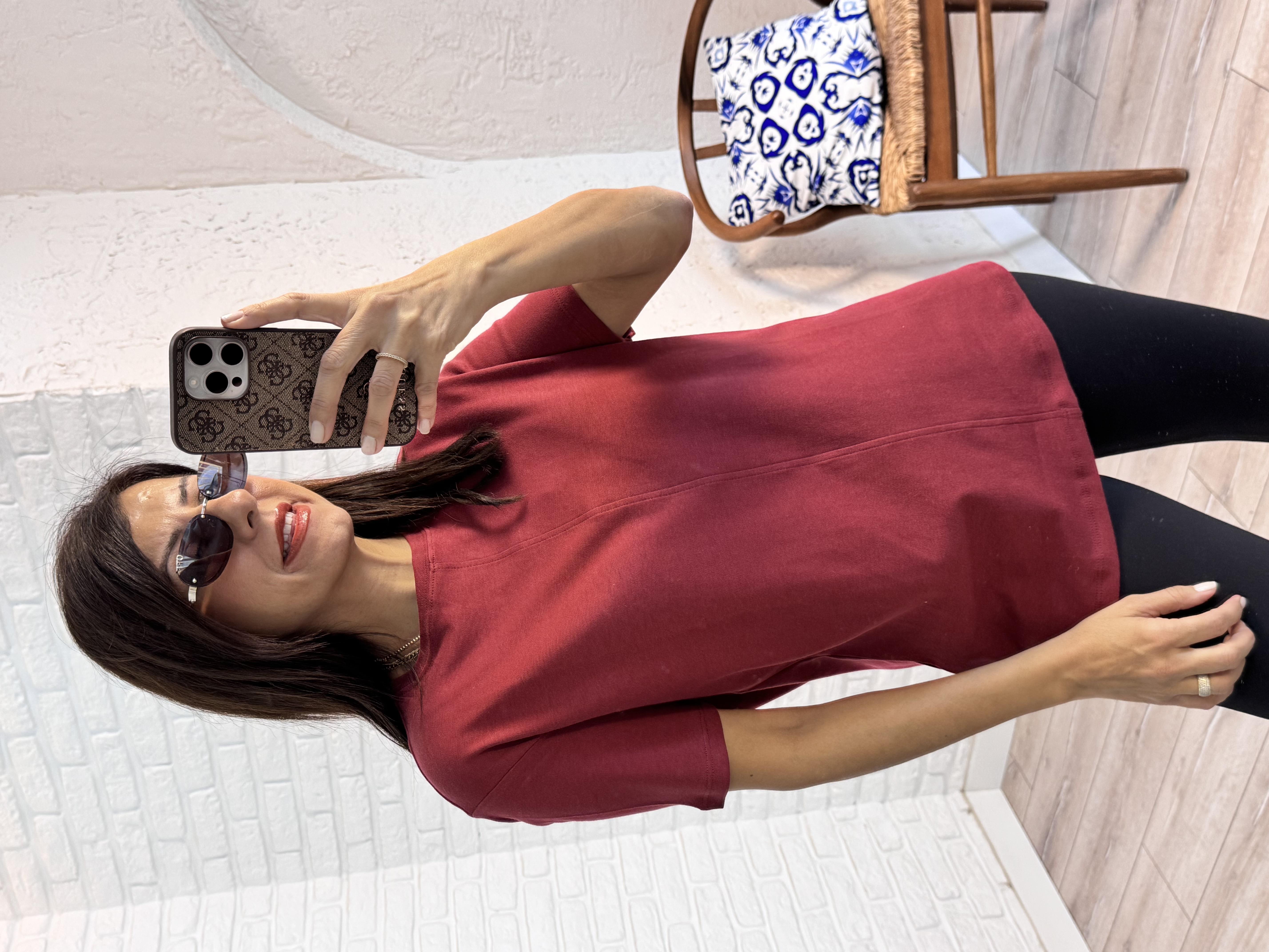 Dikiş Detaylı Tshirt Bordo