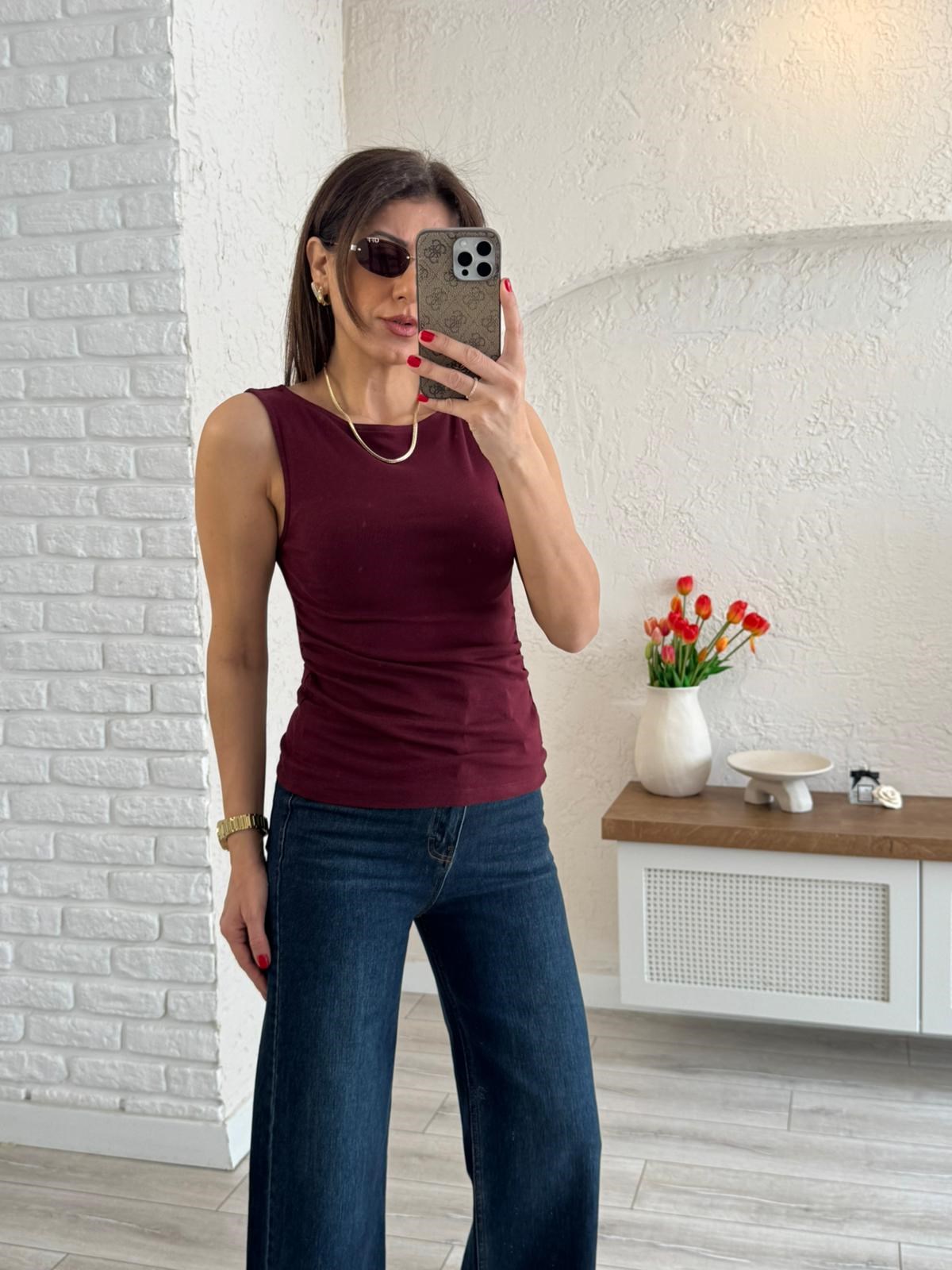 Dilvin Büzgülü Kayık Yaka Crop Top Bordo