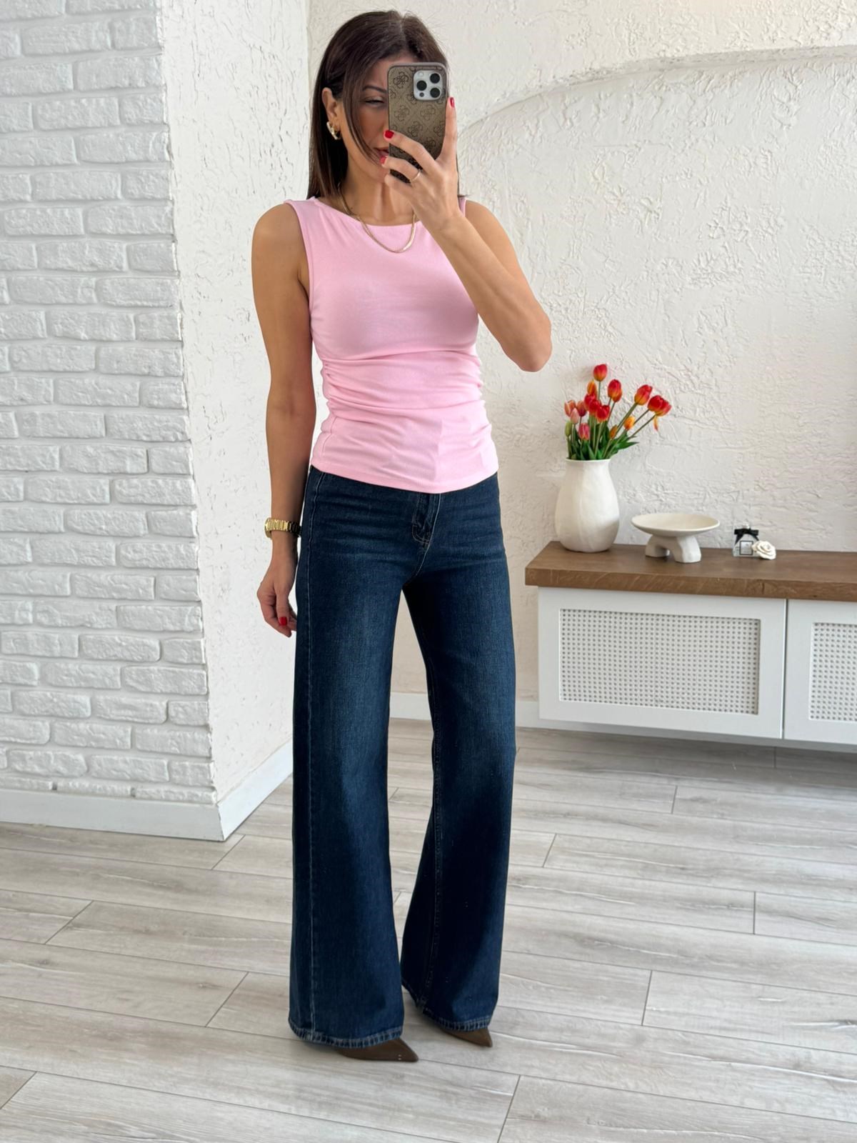 Dilvin Büzgülü Kayık Yaka Crop Top Toz Pembe