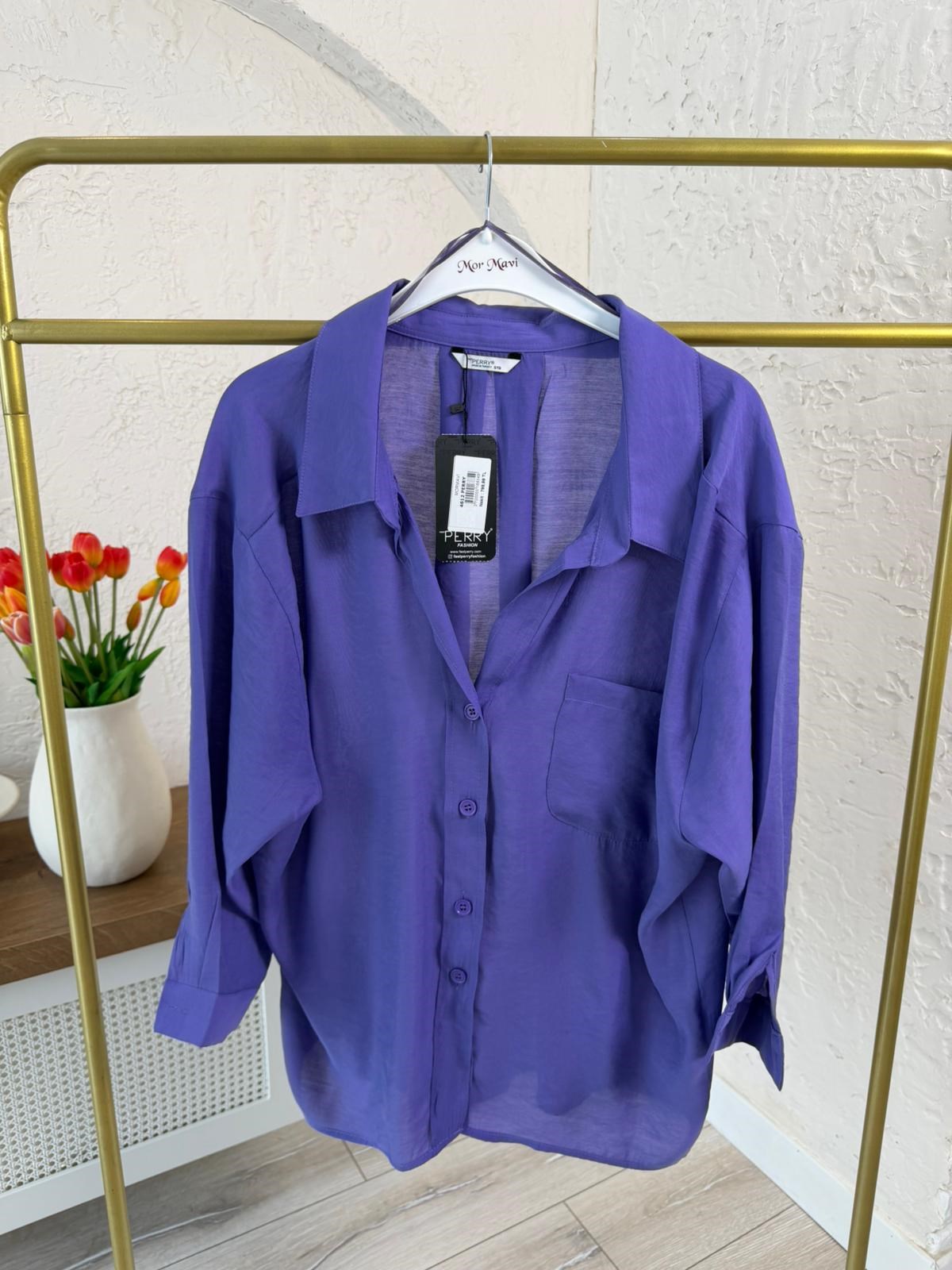 Düşük Omuzlu Oversize Gömlek Mor