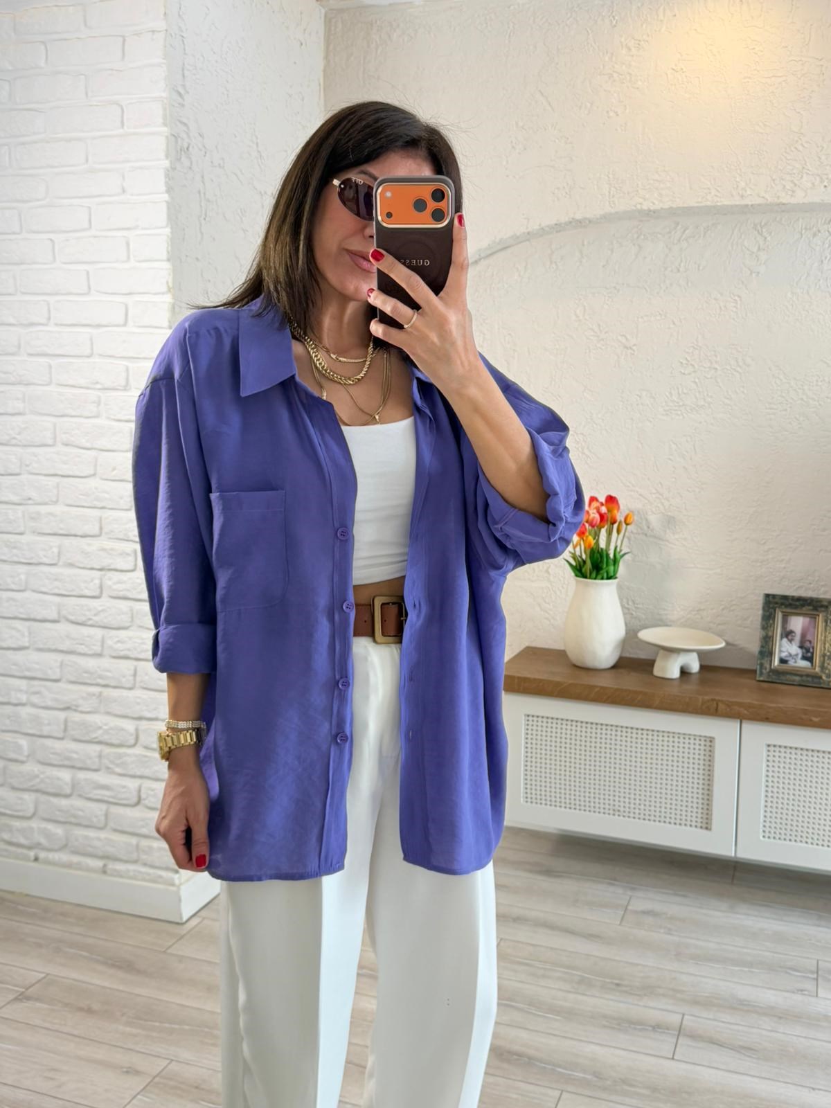 Düşük Omuzlu Oversize Gömlek Mor