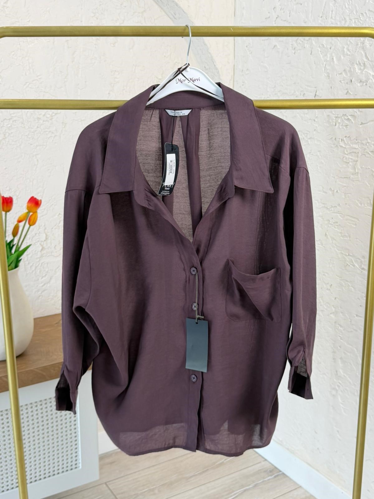 Düşük Omuzlu Oversize Gömlek Mürdüm