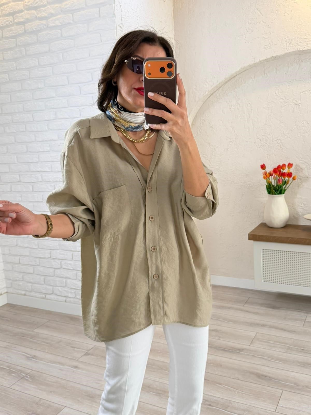 Düşük Omuzlu Oversize Gömlek Olive 