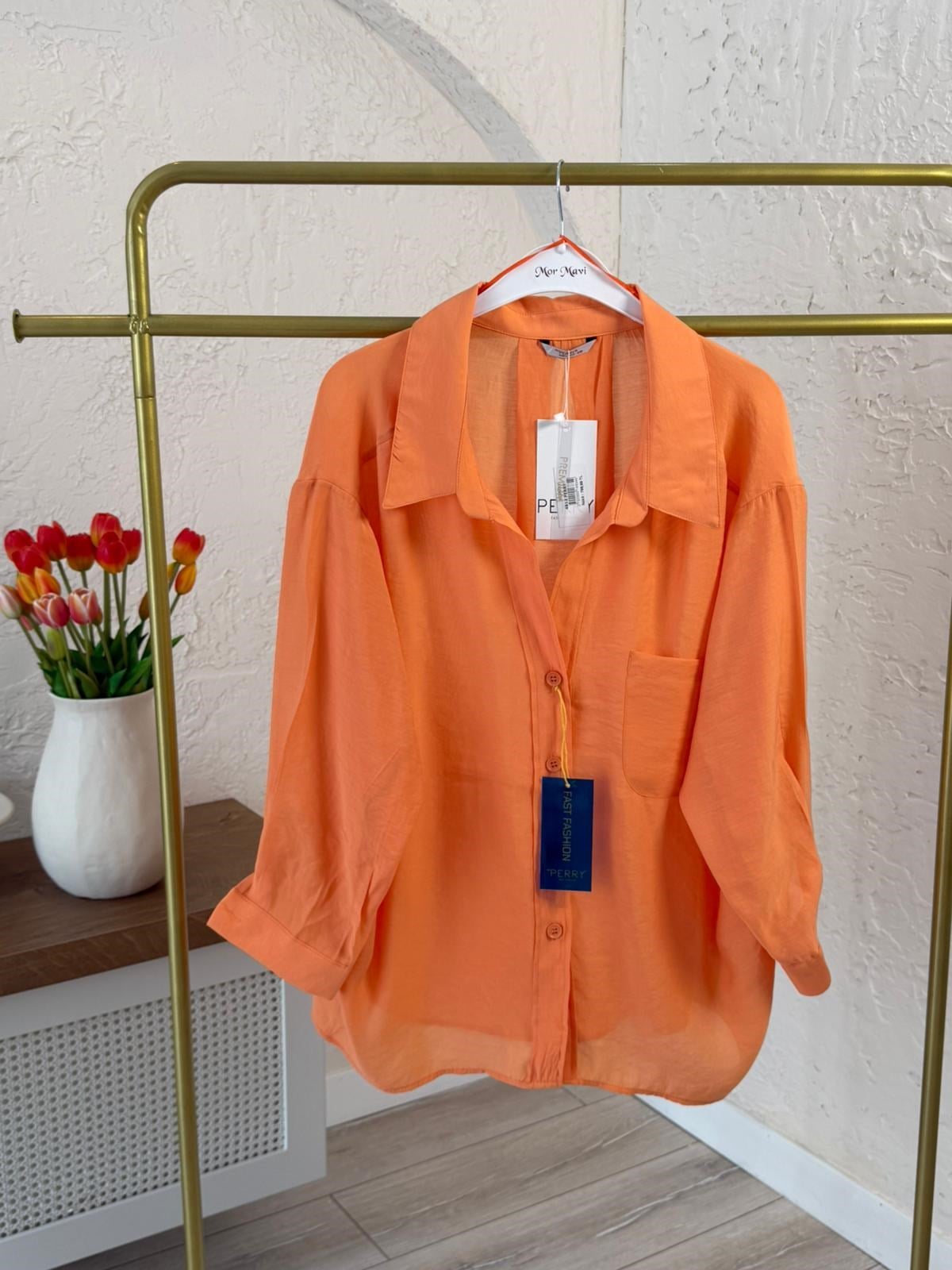 Düşük Omuzlu Oversize Gömlek Orange