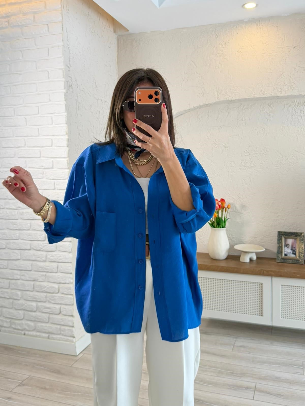 Düşük Omuzlu Oversize Gömlek Sax