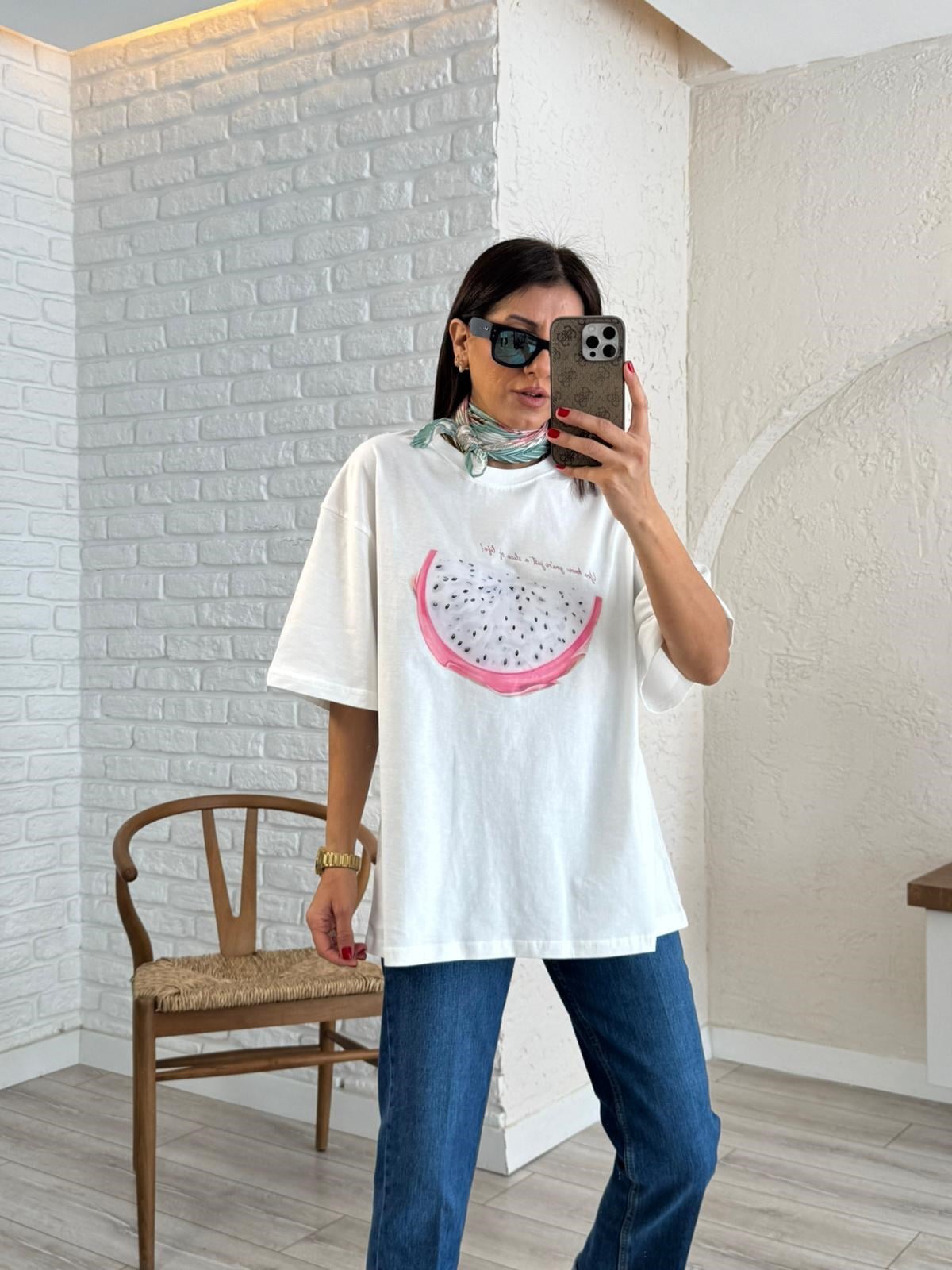 Ejder Meyve Baskılı Oversize Tişört