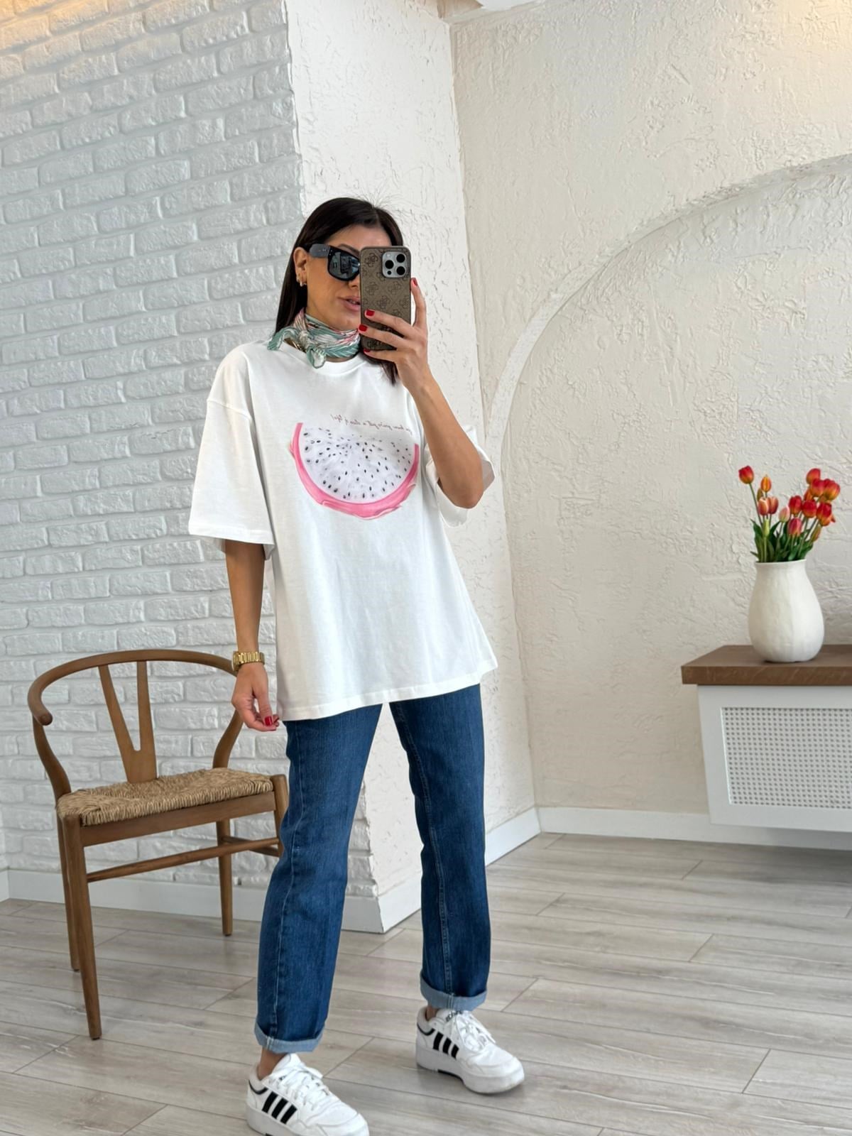 Ejder Meyve Baskılı Oversize Tişört