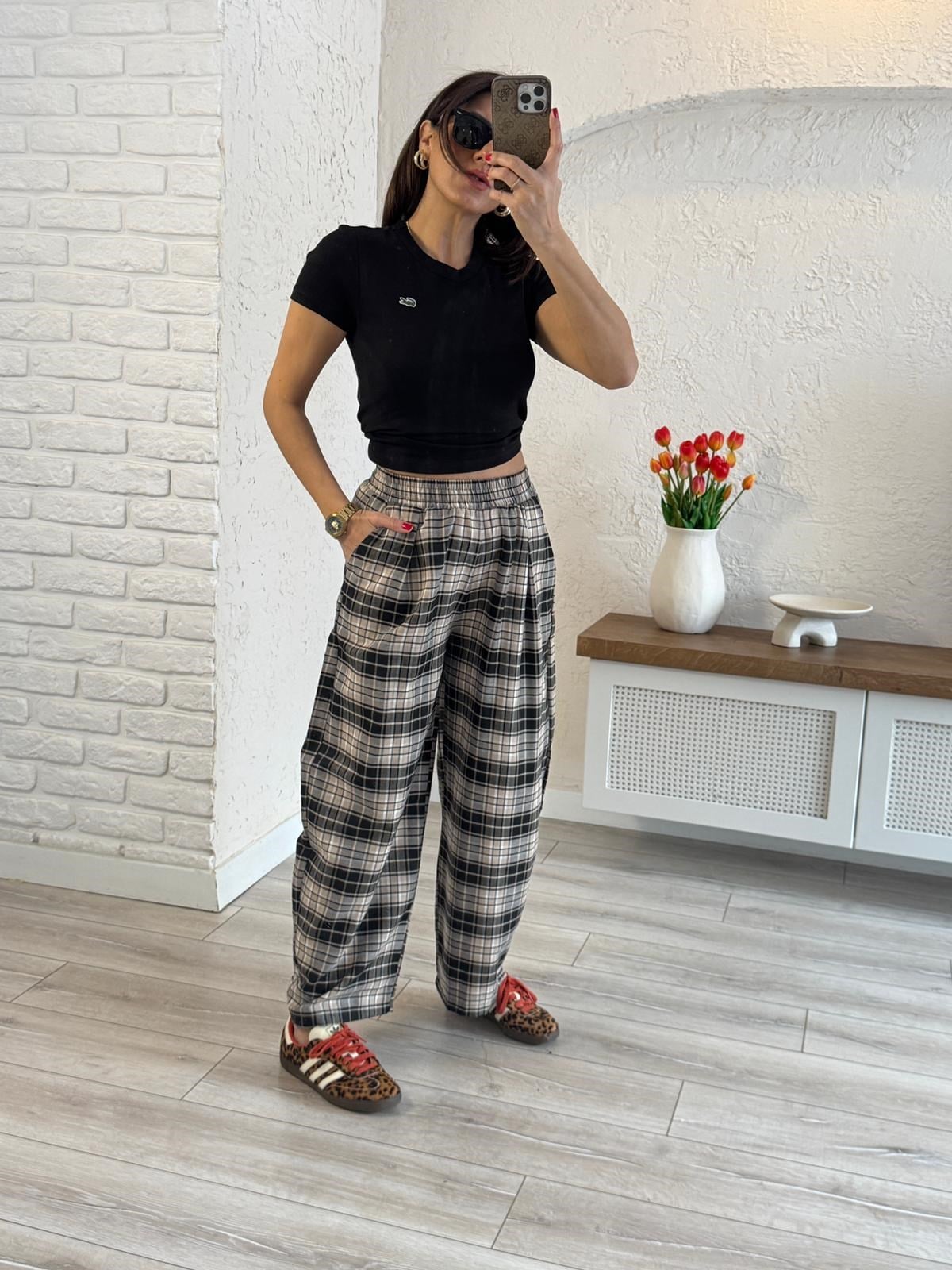 Ekoseli Pantolon Bej 