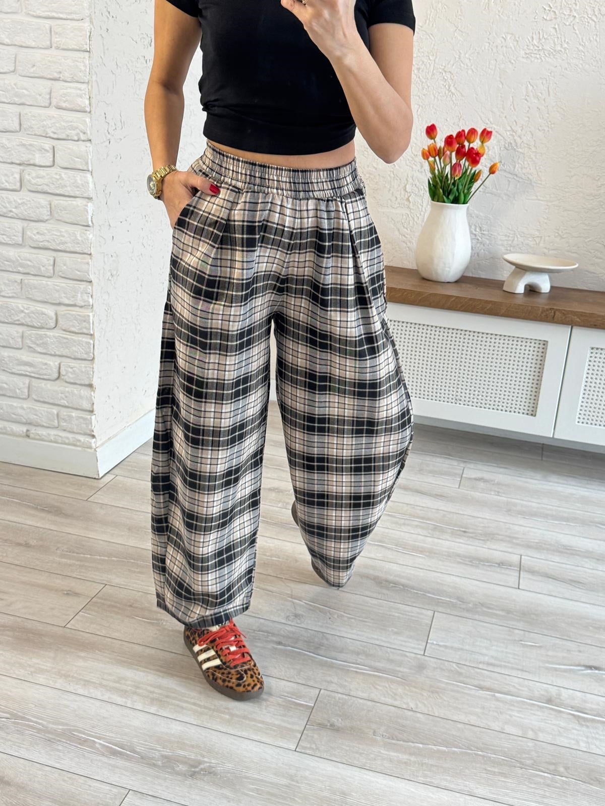 Ekoseli Pantolon Bej 