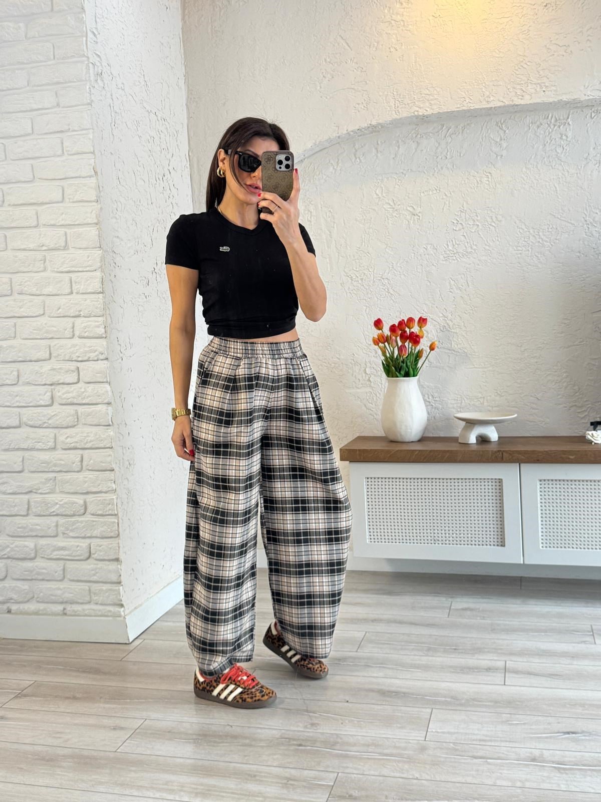 Ekoseli Pantolon Bej 