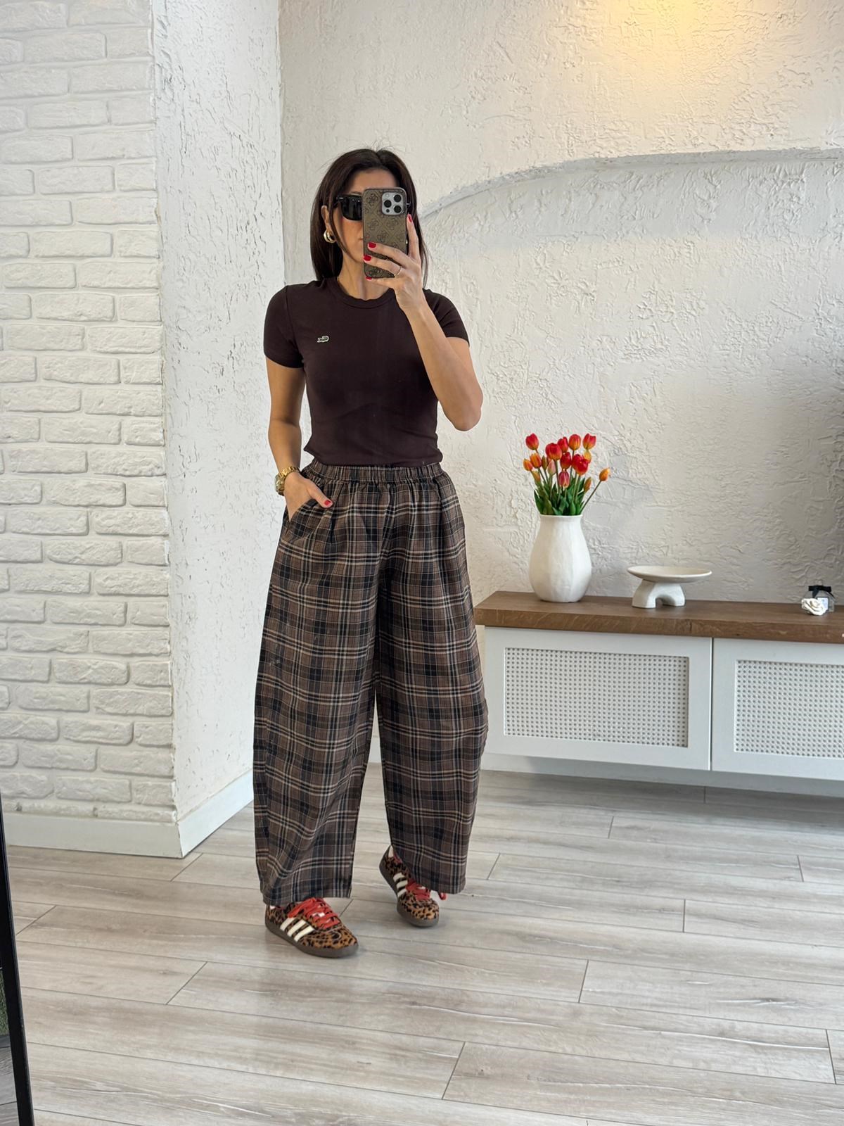 Ekoseli Pantolon Kahve 