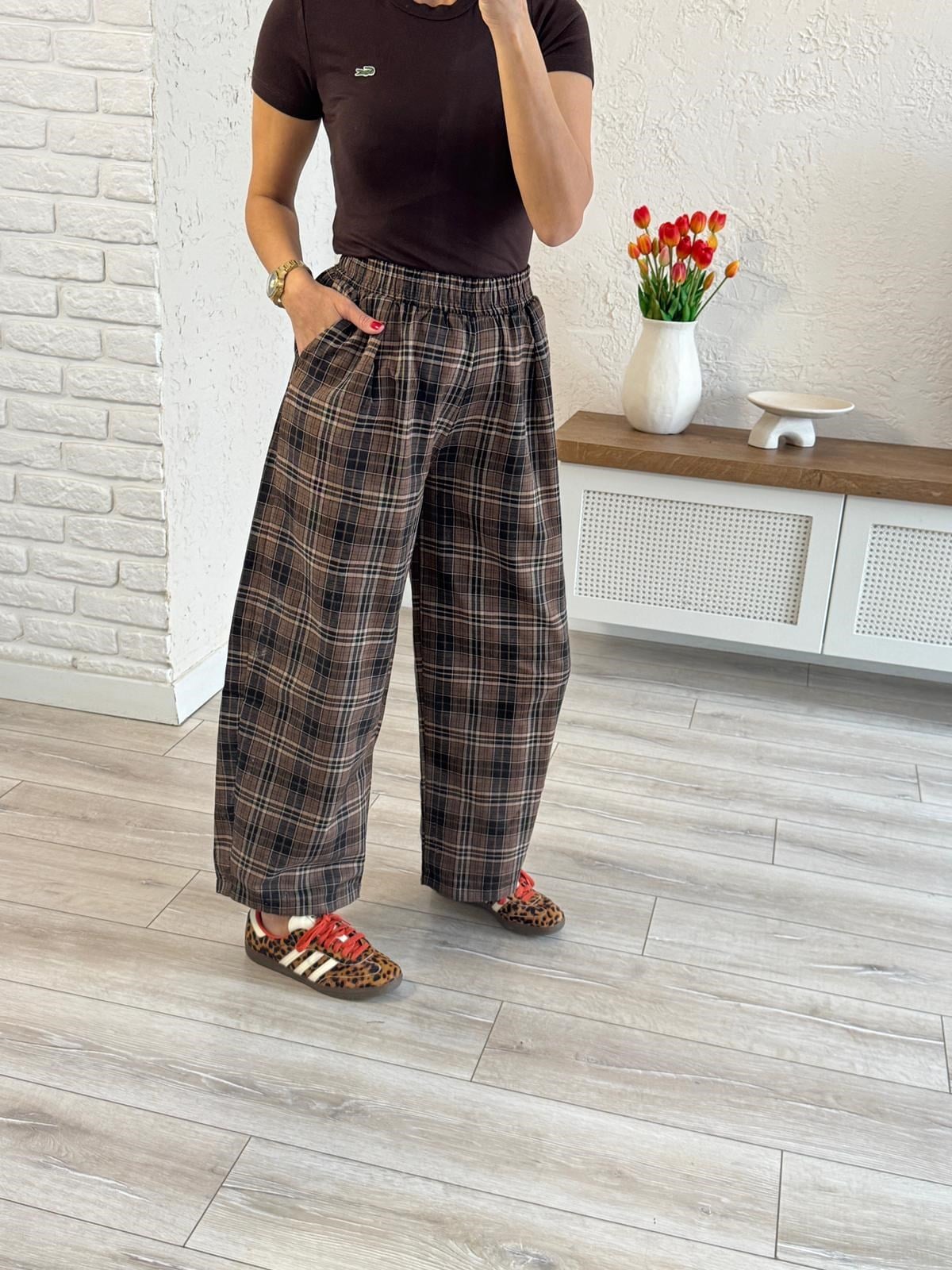 Ekoseli Pantolon Kahve 