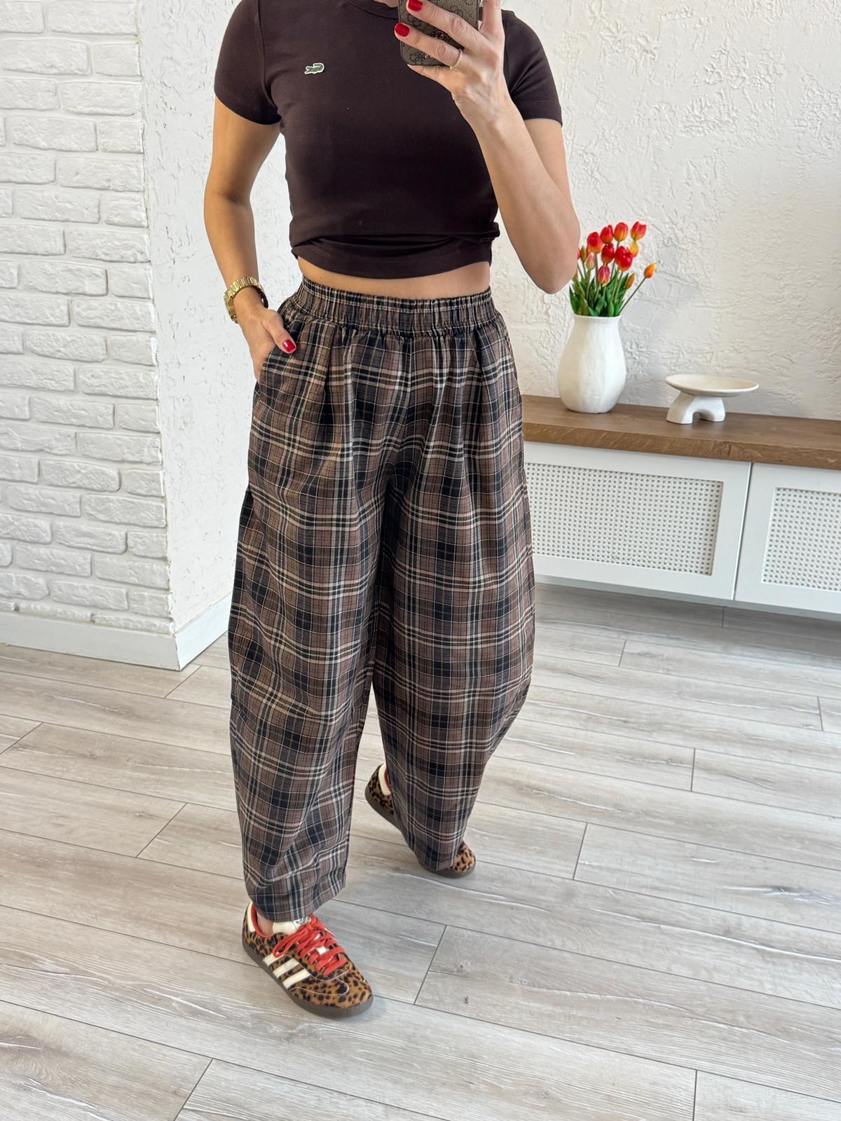 Ekoseli Pantolon Kahve 