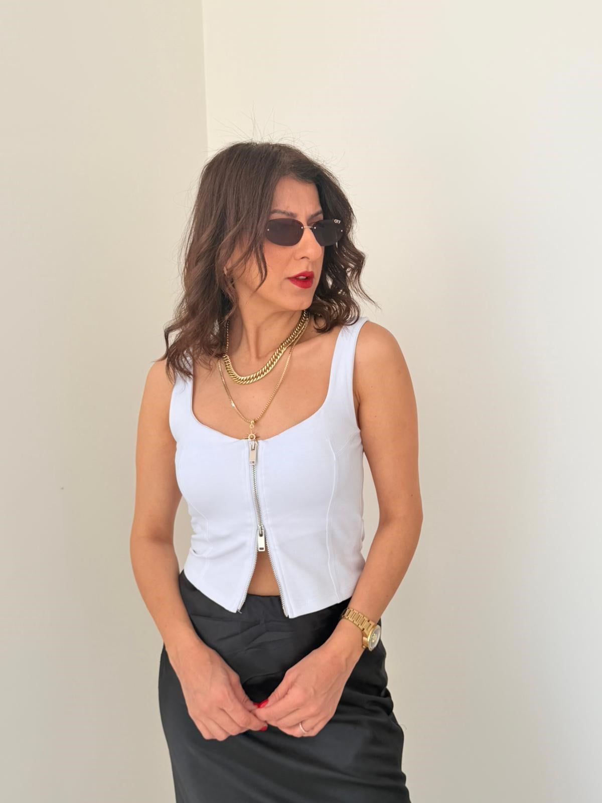Fermuarlı Korse Top Beyaz 
