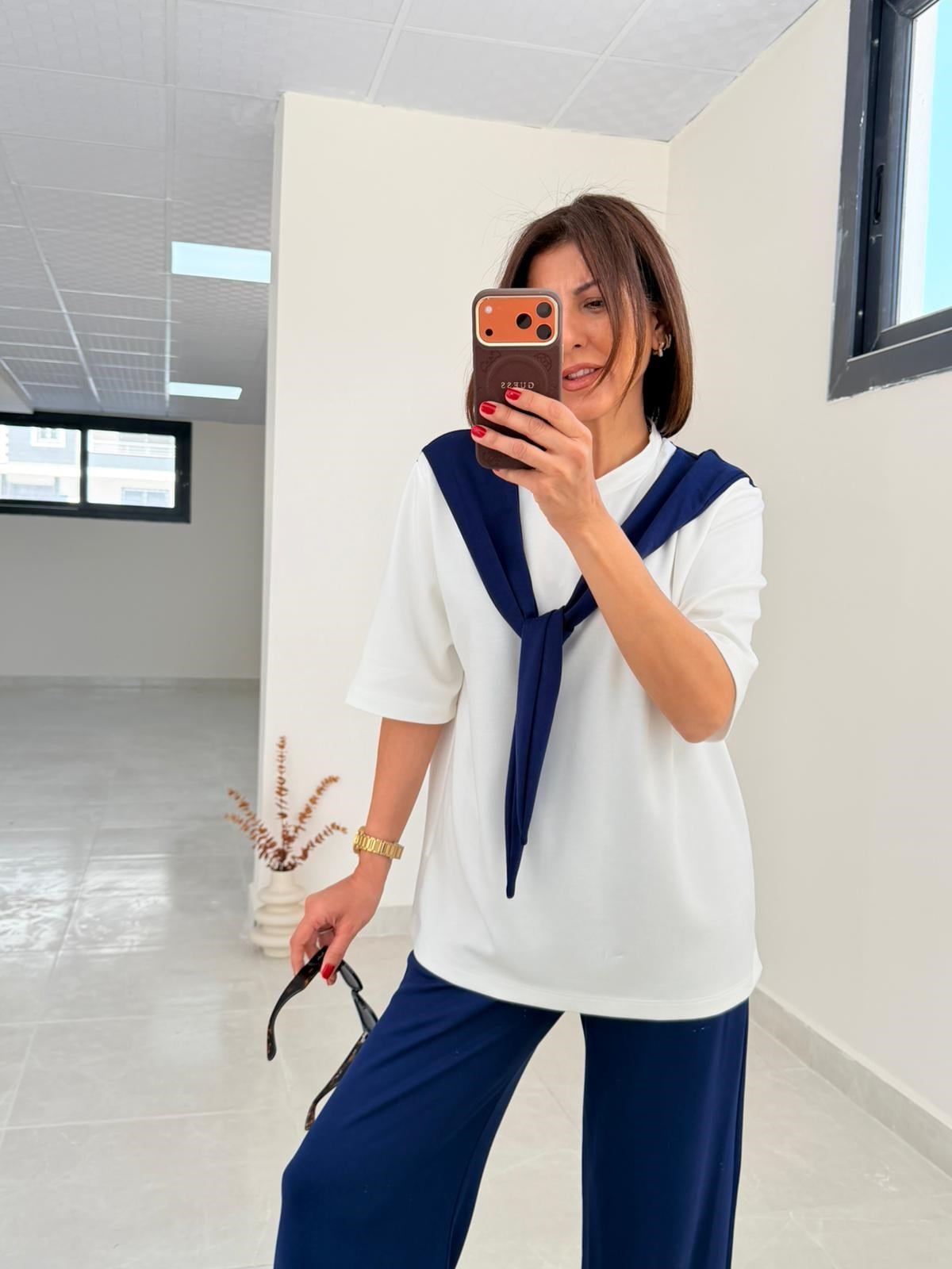 Fular Detaylı Takım Lacivert