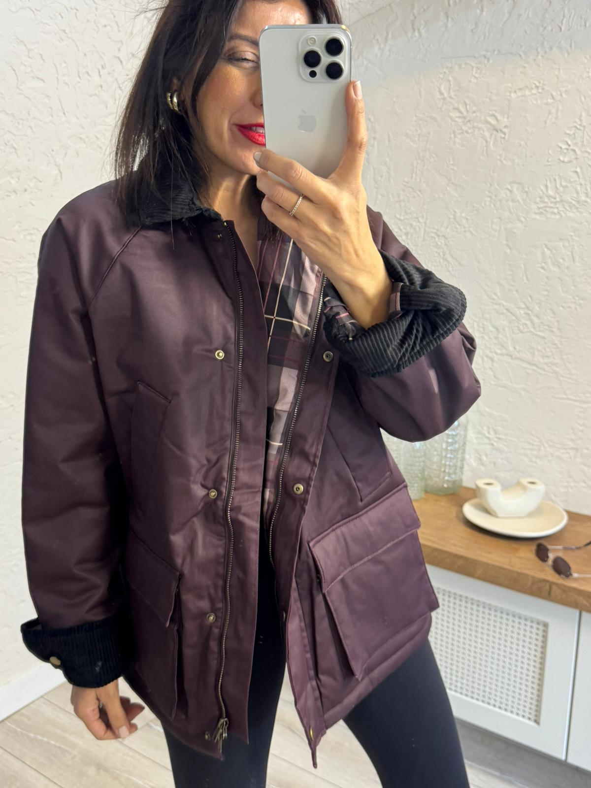 Garnili Yağlı Deri Parka Bordo