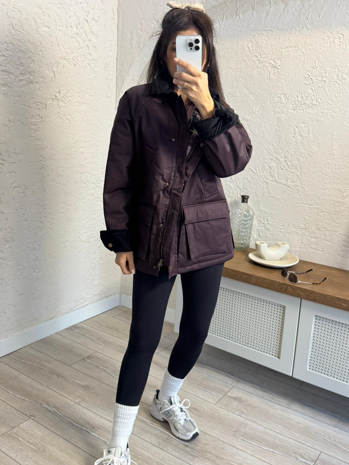 Garnili Yağlı Deri Parka Bordo