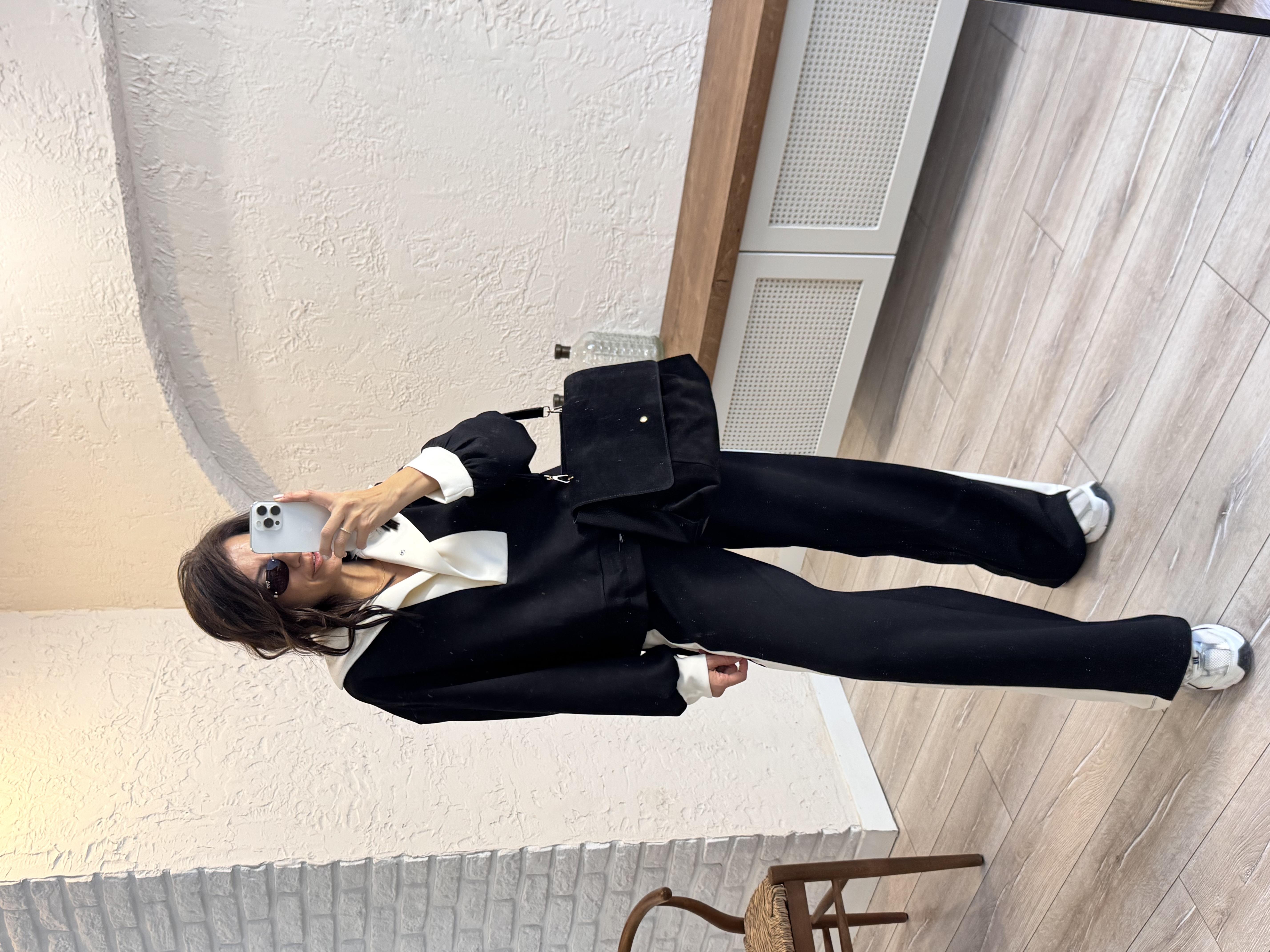 Geniş Yakalı Lüx Modal Takım Siyah