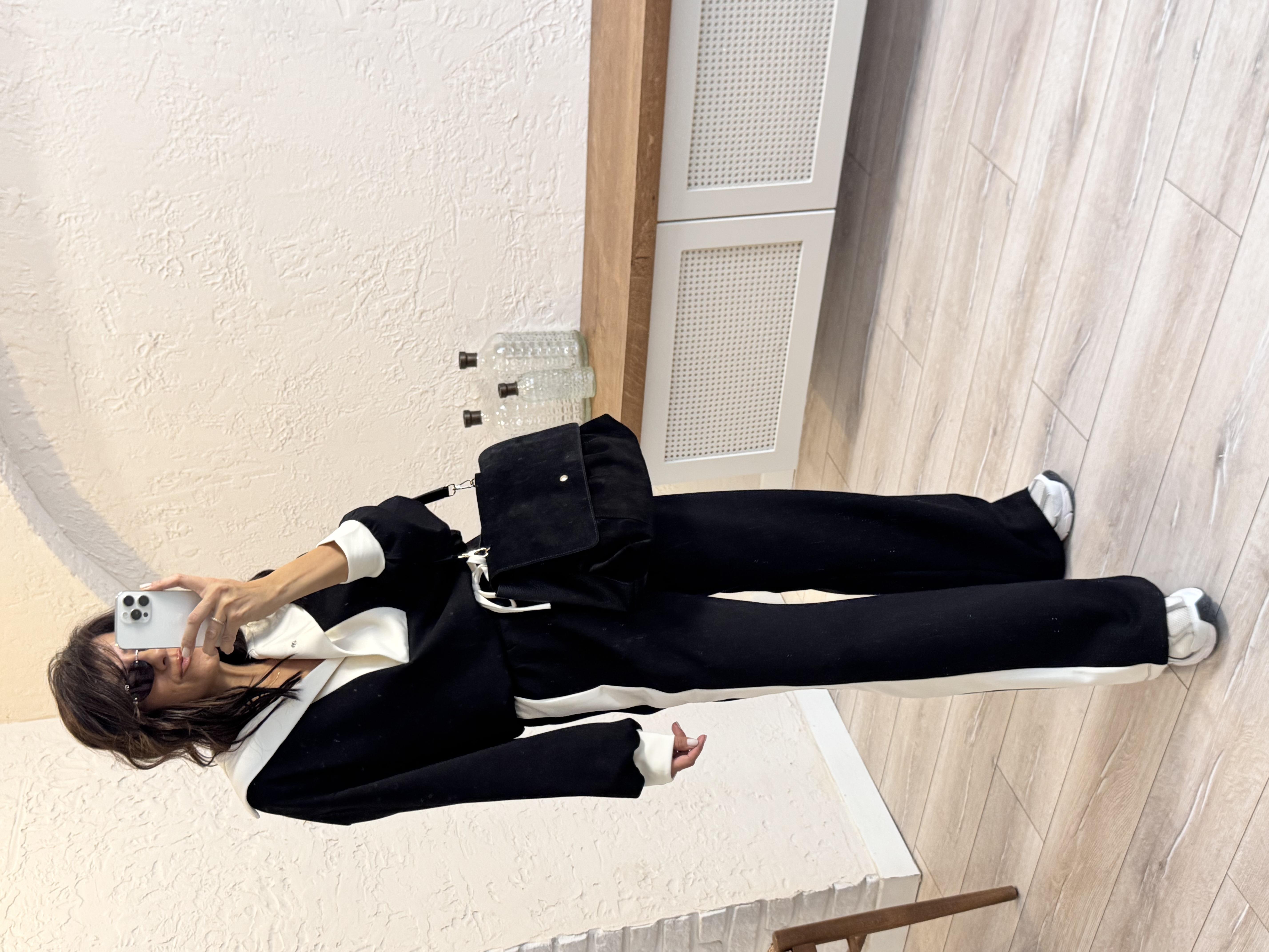 Geniş Yakalı Lüx Modal Takım Siyah