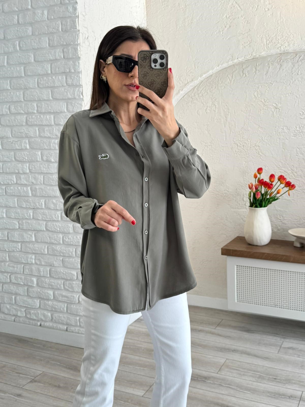 Haki Kupra Uzun Kol Gömlek