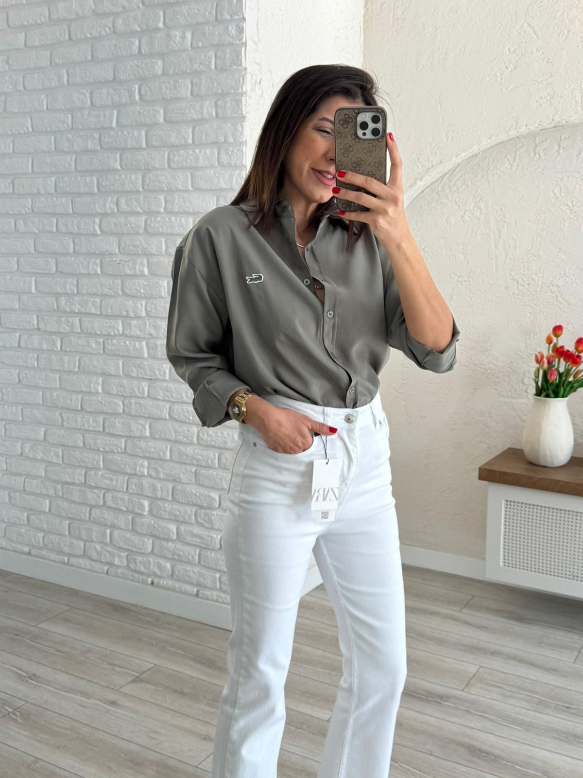 Haki Kupra Uzun Kol Gömlek